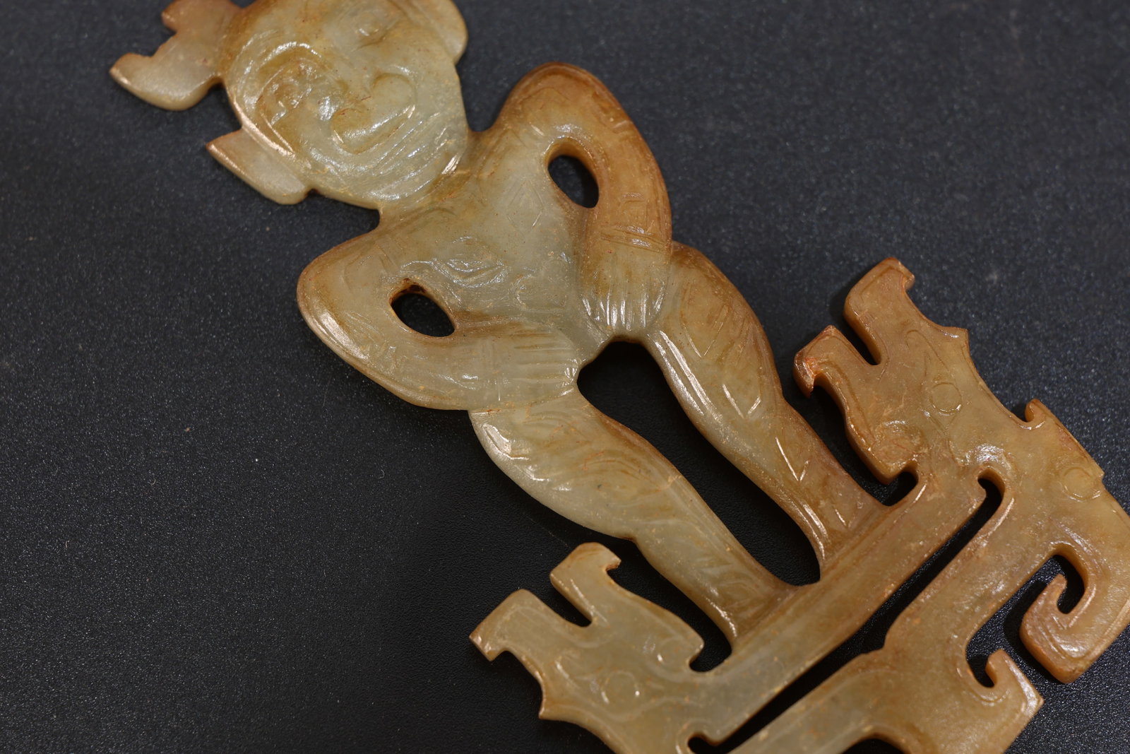 Jade Carved Beast Face and Character Face Pattern Bi - 3