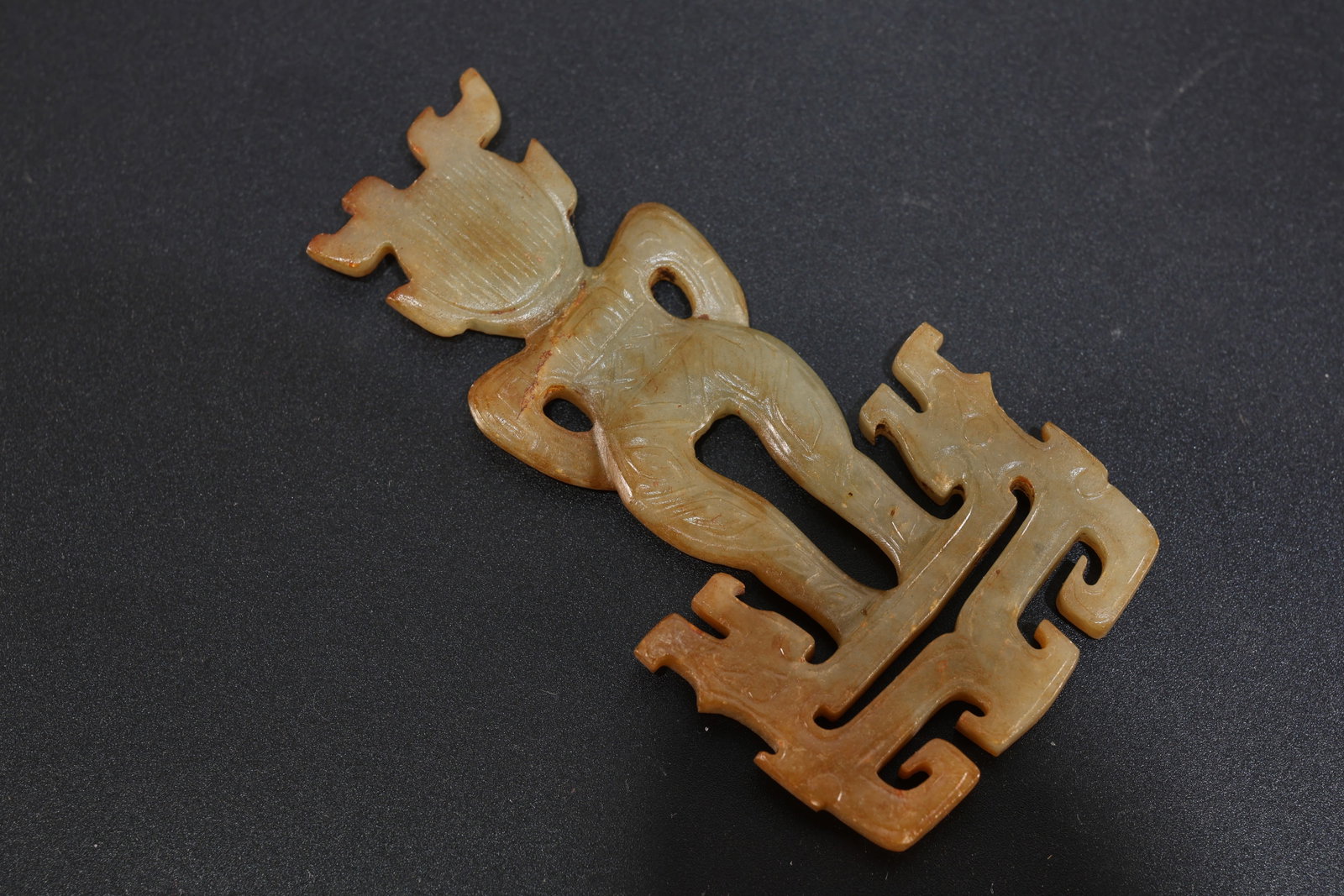 Jade Carved Beast Face and Character Face Pattern Bi - 5