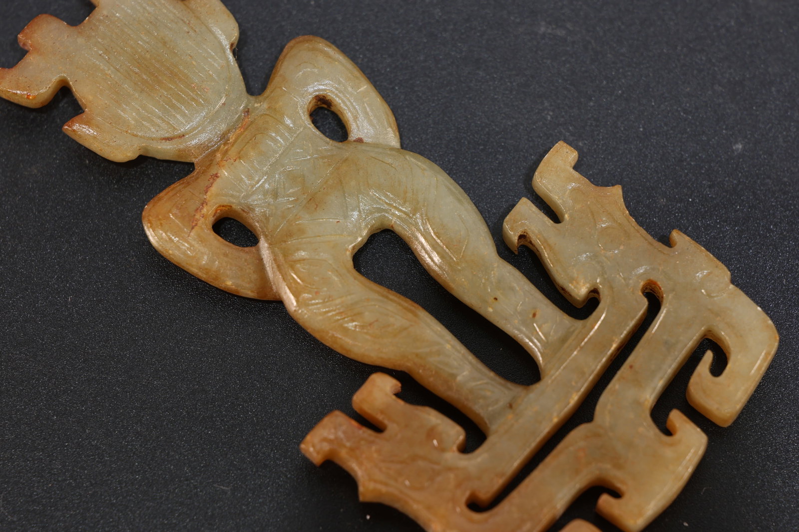 Jade Carved Beast Face and Character Face Pattern Bi - 7