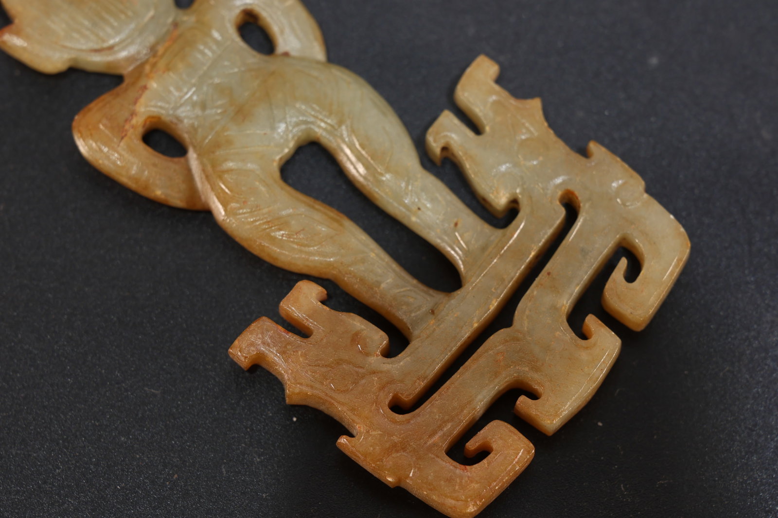 Jade Carved Beast Face and Character Face Pattern Bi - 8