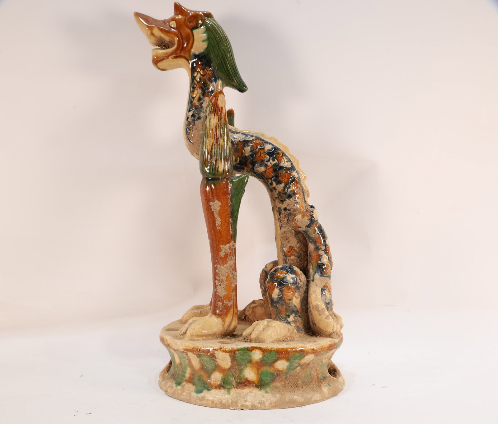 Tang Sancai Dragon Shape Pottery Figure: Tang Sancai Dragon Shape Pottery Figure (37 x 18cm)