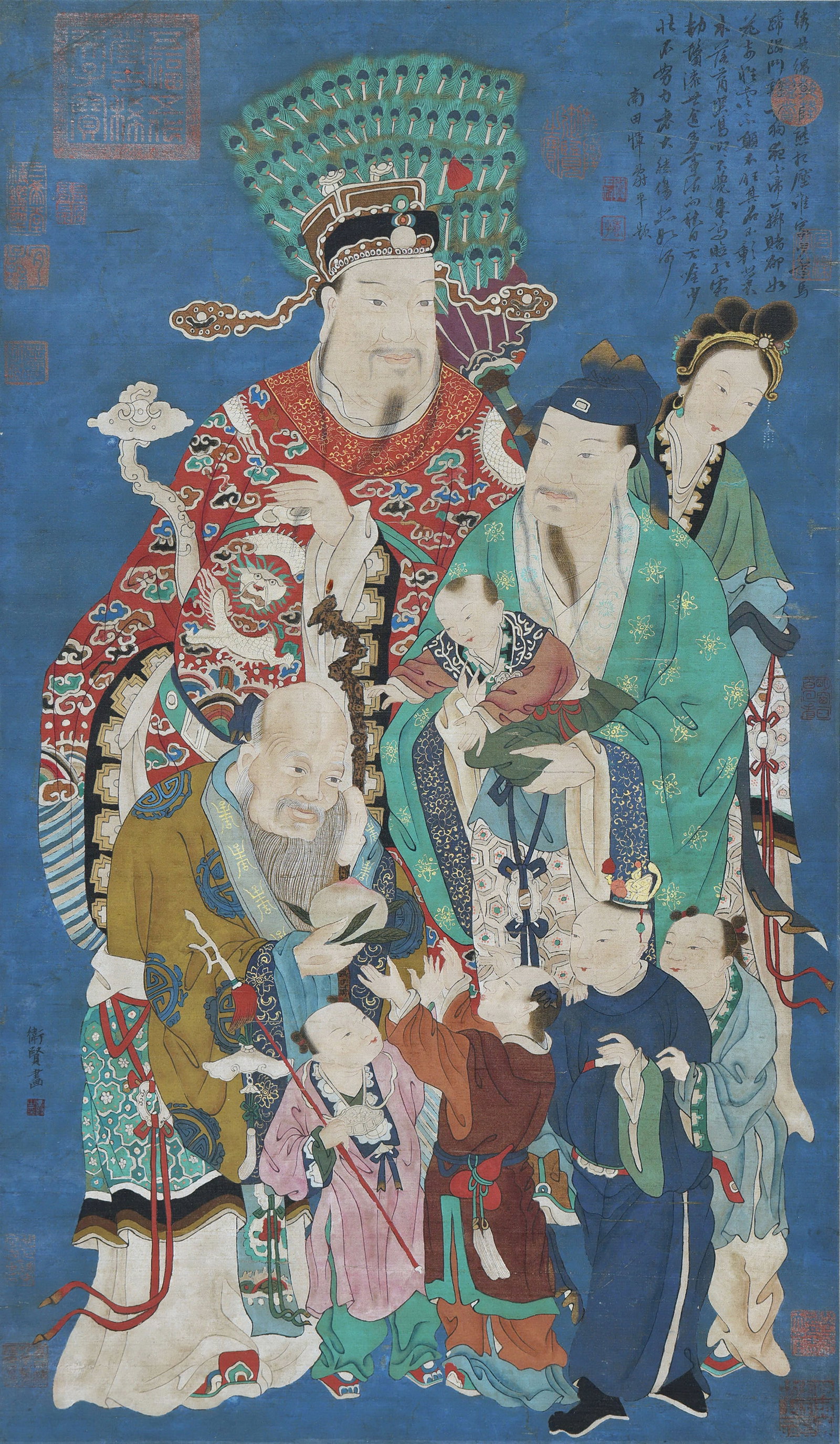 Wei Xian mark, Chinese Immortals painting. Ink and Color on Silk, Hanging Scroll (1 of 7)