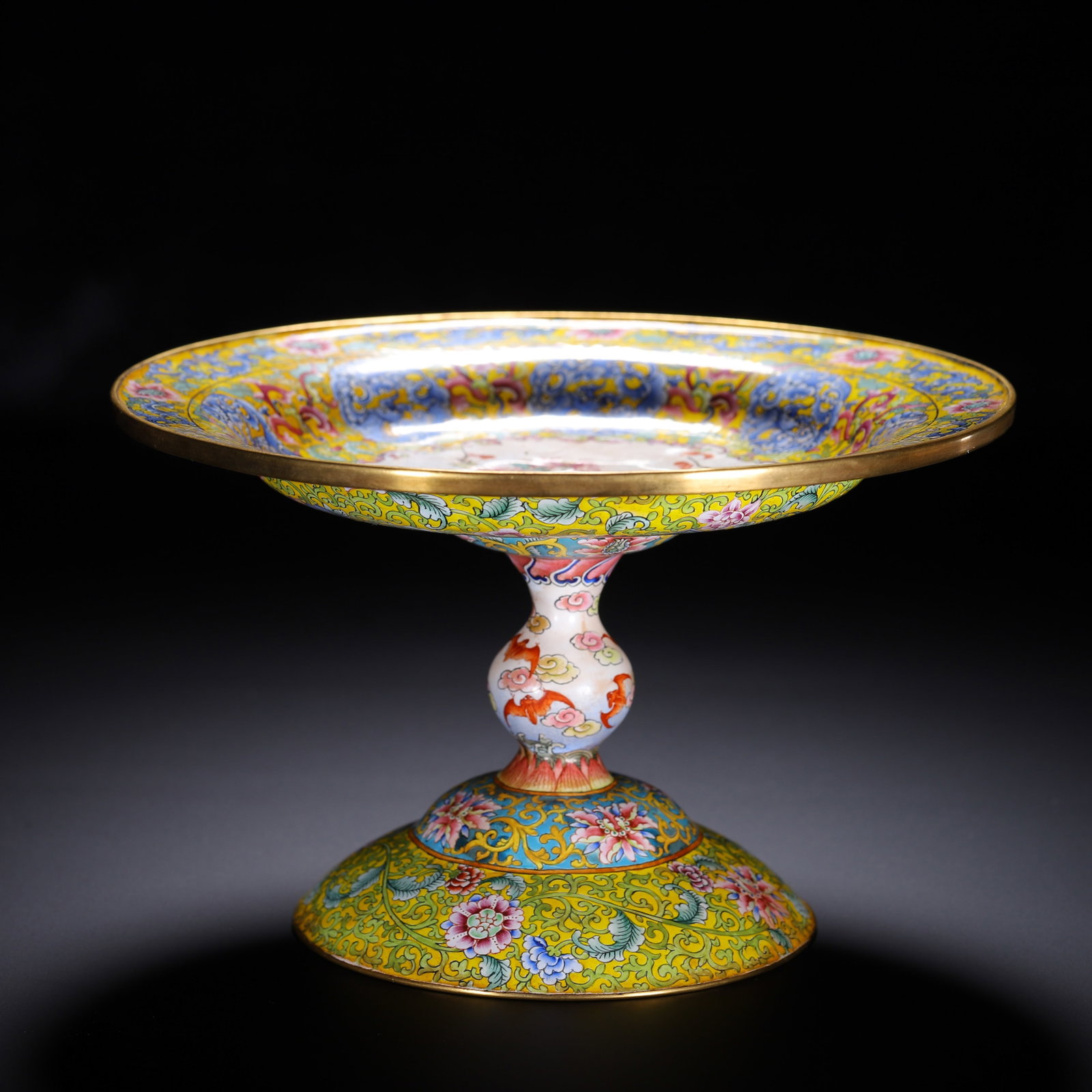Chinese Gilt Copper Cloisonne Enamel Stemmed Dish (1 of 9)