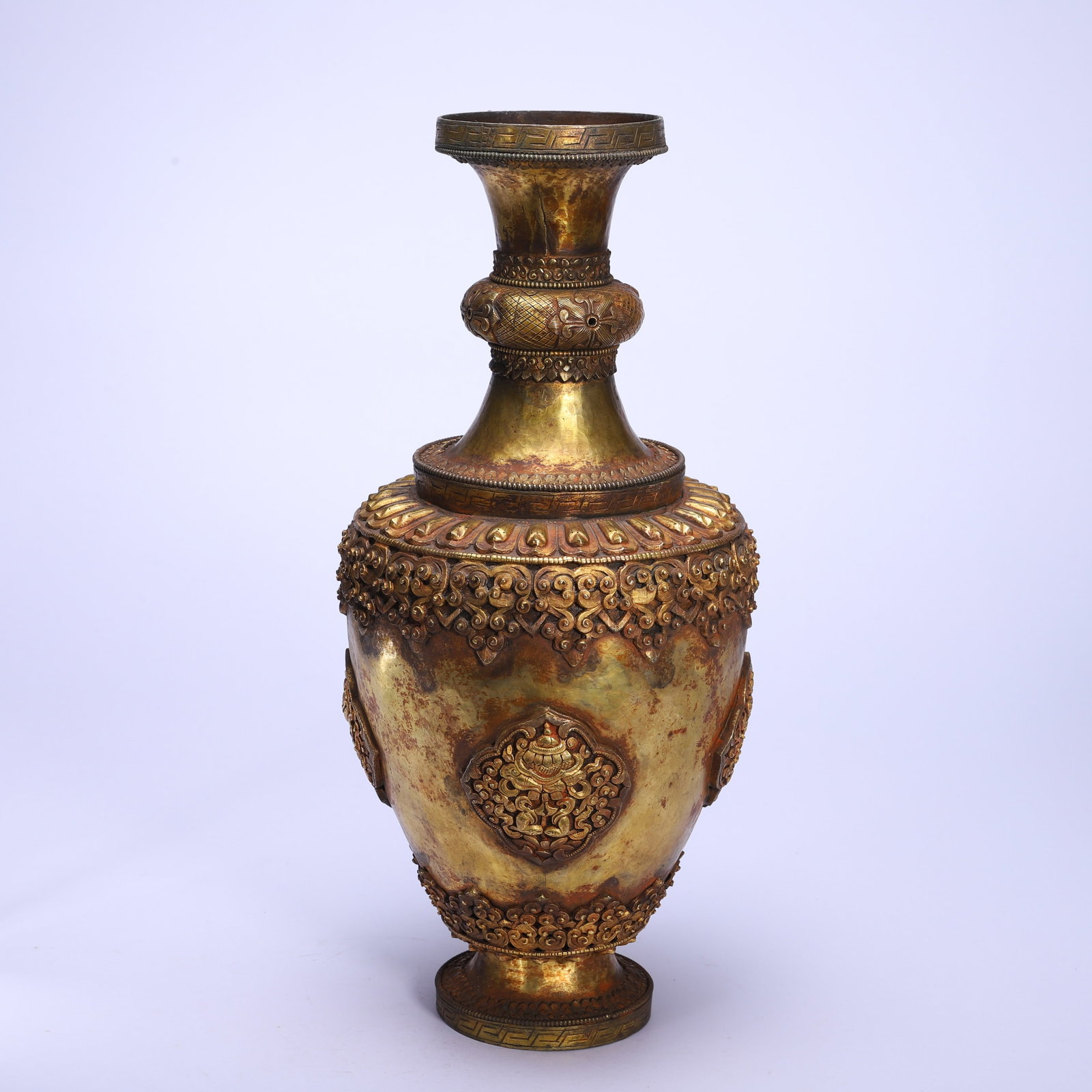 CHINESE GILT-COPPER TIBETAN VASE (1 of 9)