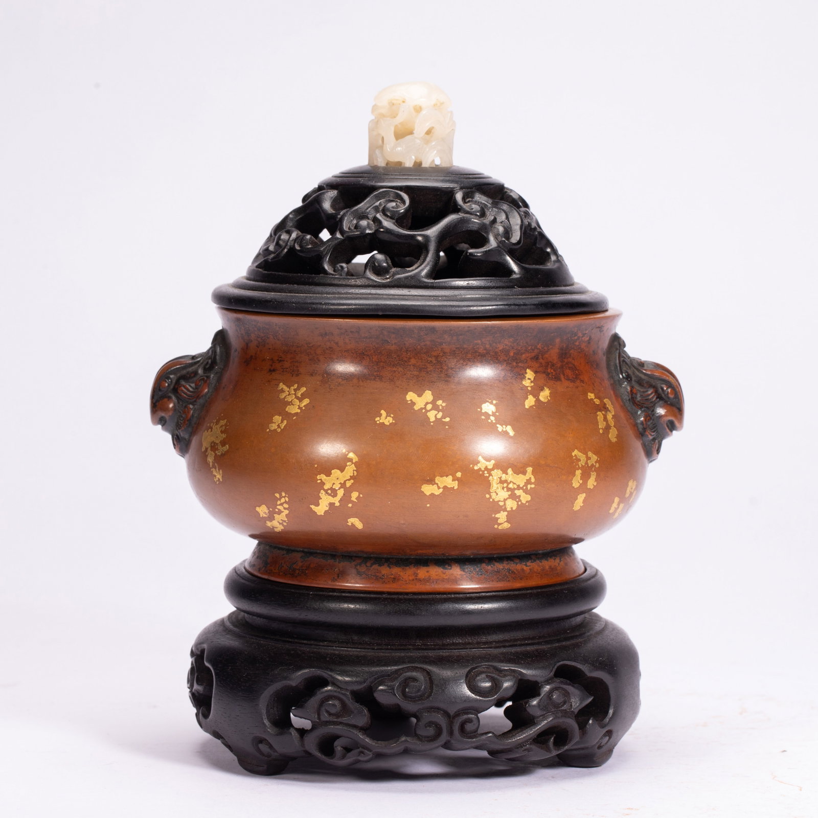 A Chinese Gilt-Splashed Bronze Censer: A Chinese Gilt-Splashed Bronze Censer (13 x 11 x 18cm,Weight 1490 grams)