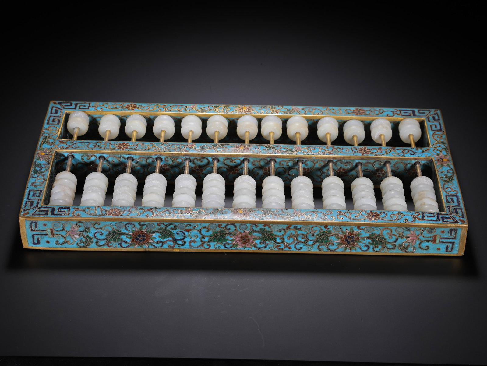 A Chinese Cloisonne Jade Abacus: A Chinese Cloisonne Jade Abacus (37.5 x 17.5 x 3.5cm)