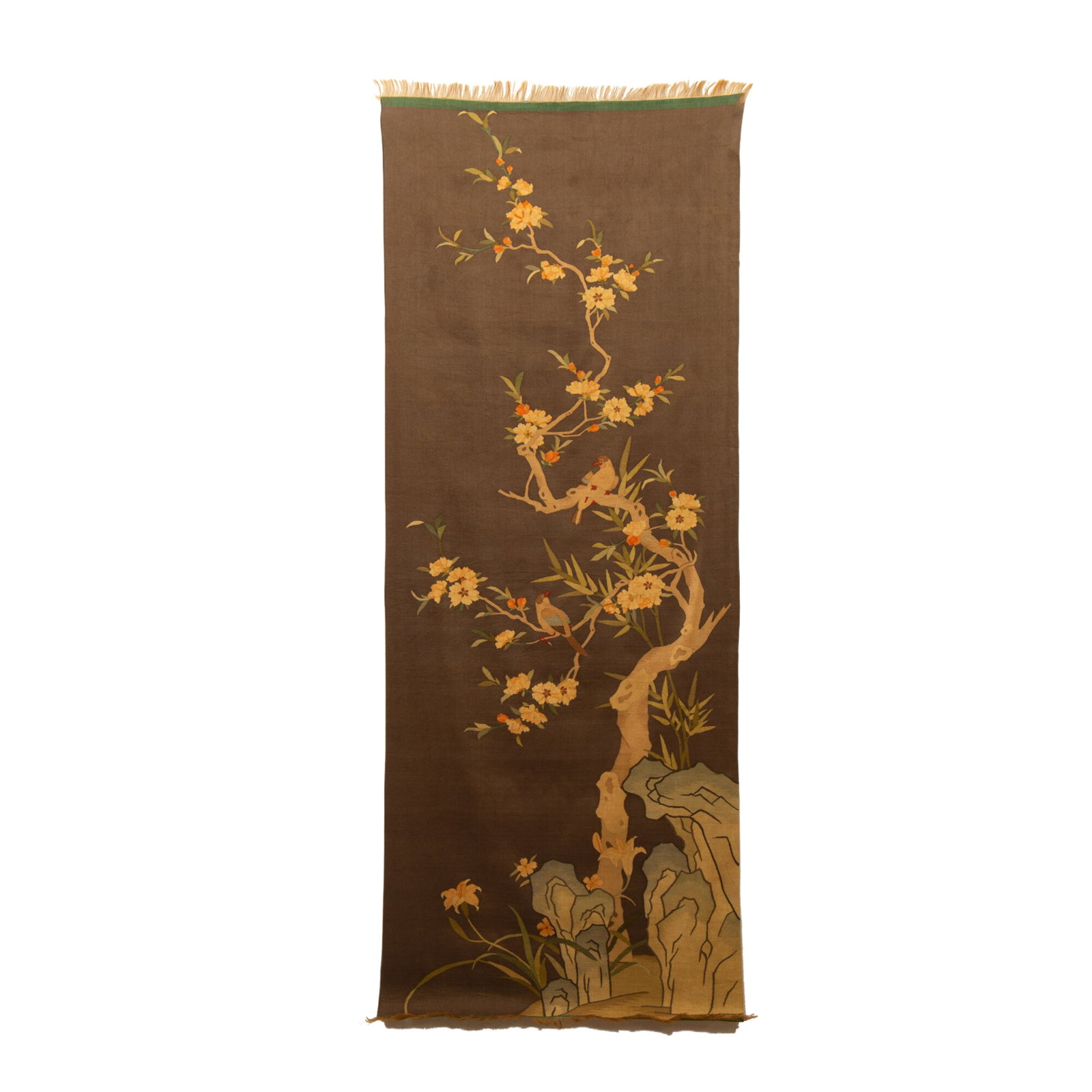 A Chinese Kesi Floral and Bird Panel: A Chinese Kesi Floral and Bird Panel (150 x 56cm)