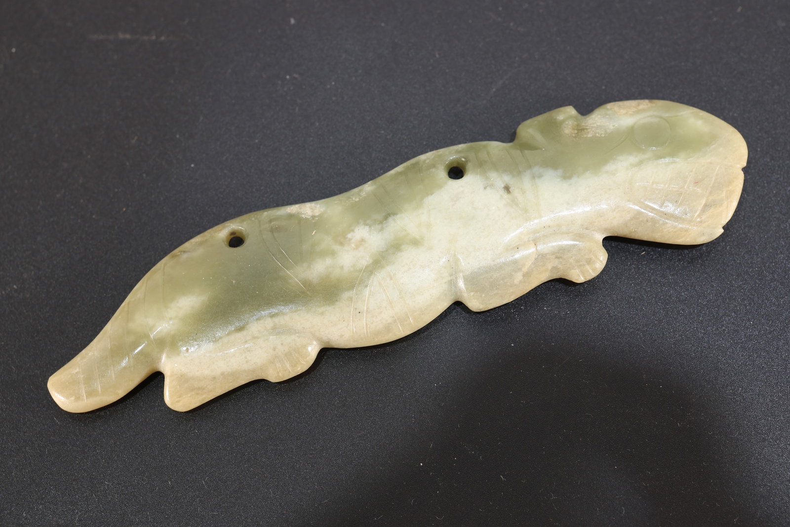 Hongshan Jade Carved Tiger Shape Bi: Hongshan Jade Carved Tiger Shape Bi (14 x 3.5 x 0.5cm)