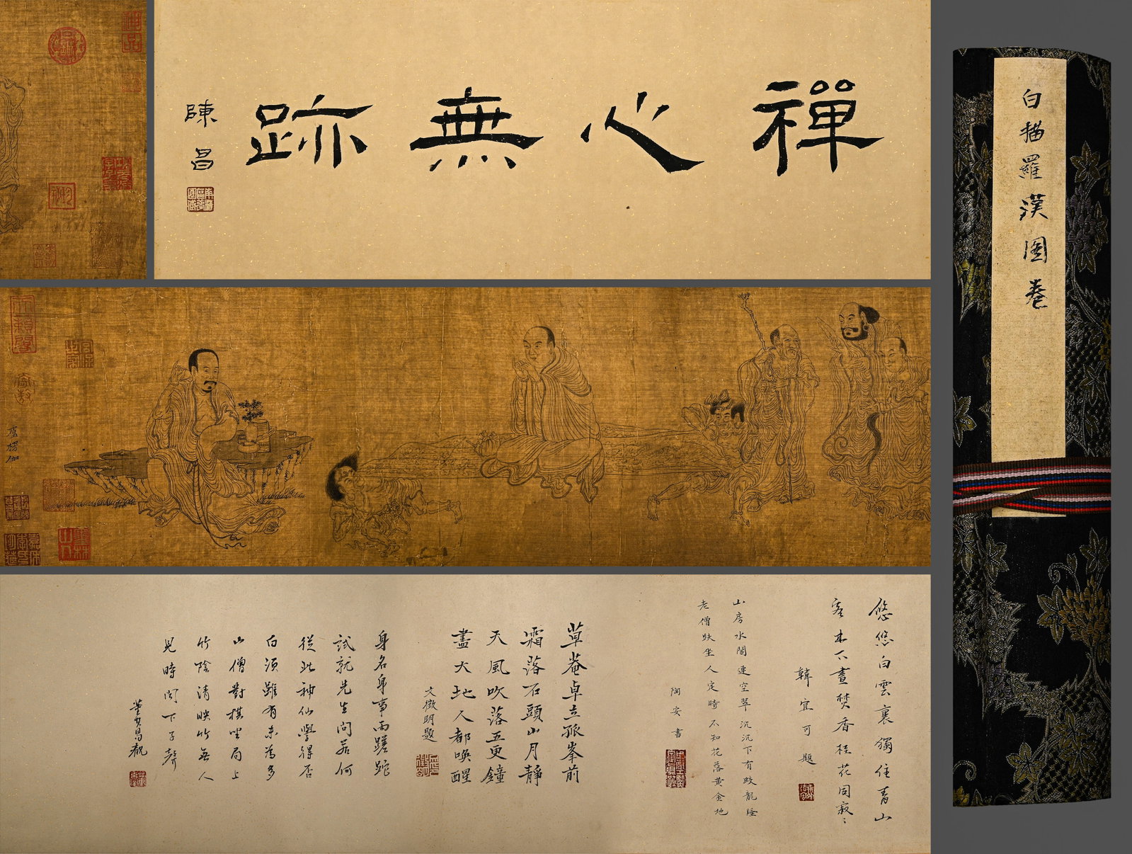 Chinese Drawing Arhat Story Hand Scroll,Lu Lengjia Mark: Chinese Drawing Arhat Story Hand Scroll,Lu Lengjia Mark (27 x 300cm)