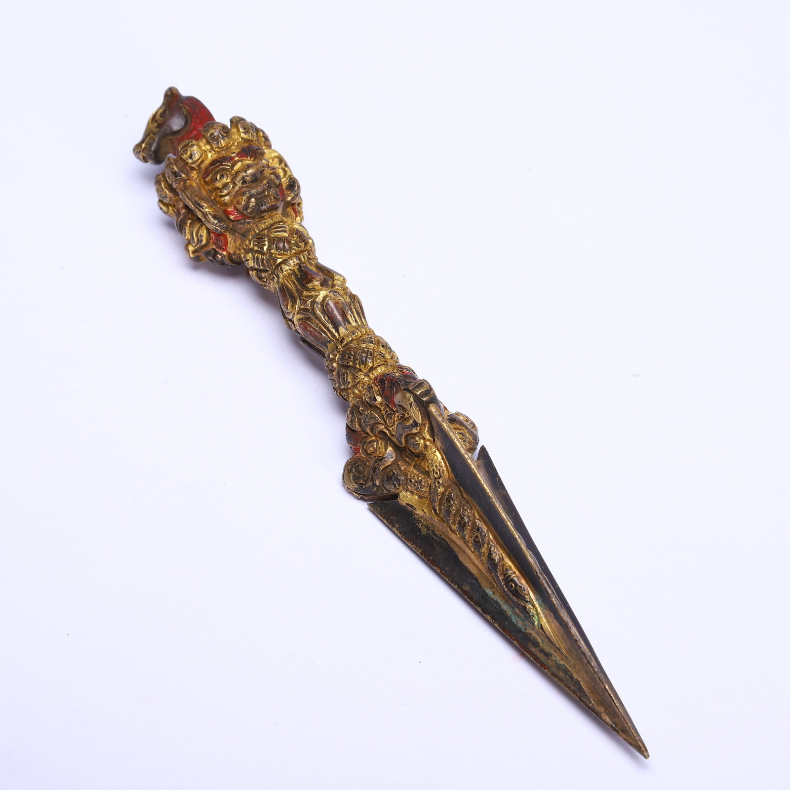 A Chinese Gilt-Bronze Phurba Ritual Dagger - 4