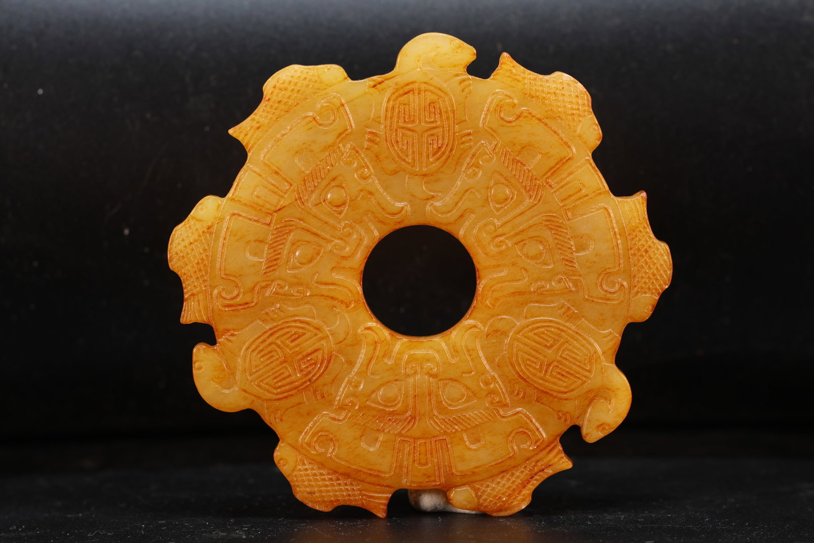 Jade Carved Beast Face Pattern Bi: Jade Carved Beast Face Pattern Bi (8.3 x 0.5cm)