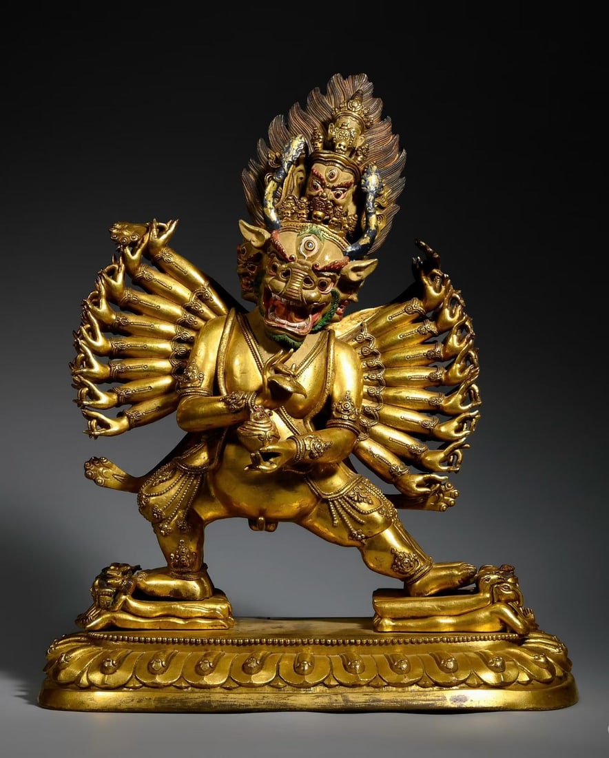Gilt Bronze Yamantaka Figure: Gilt Bronze Yamantaka Figure (31 x 26cm)