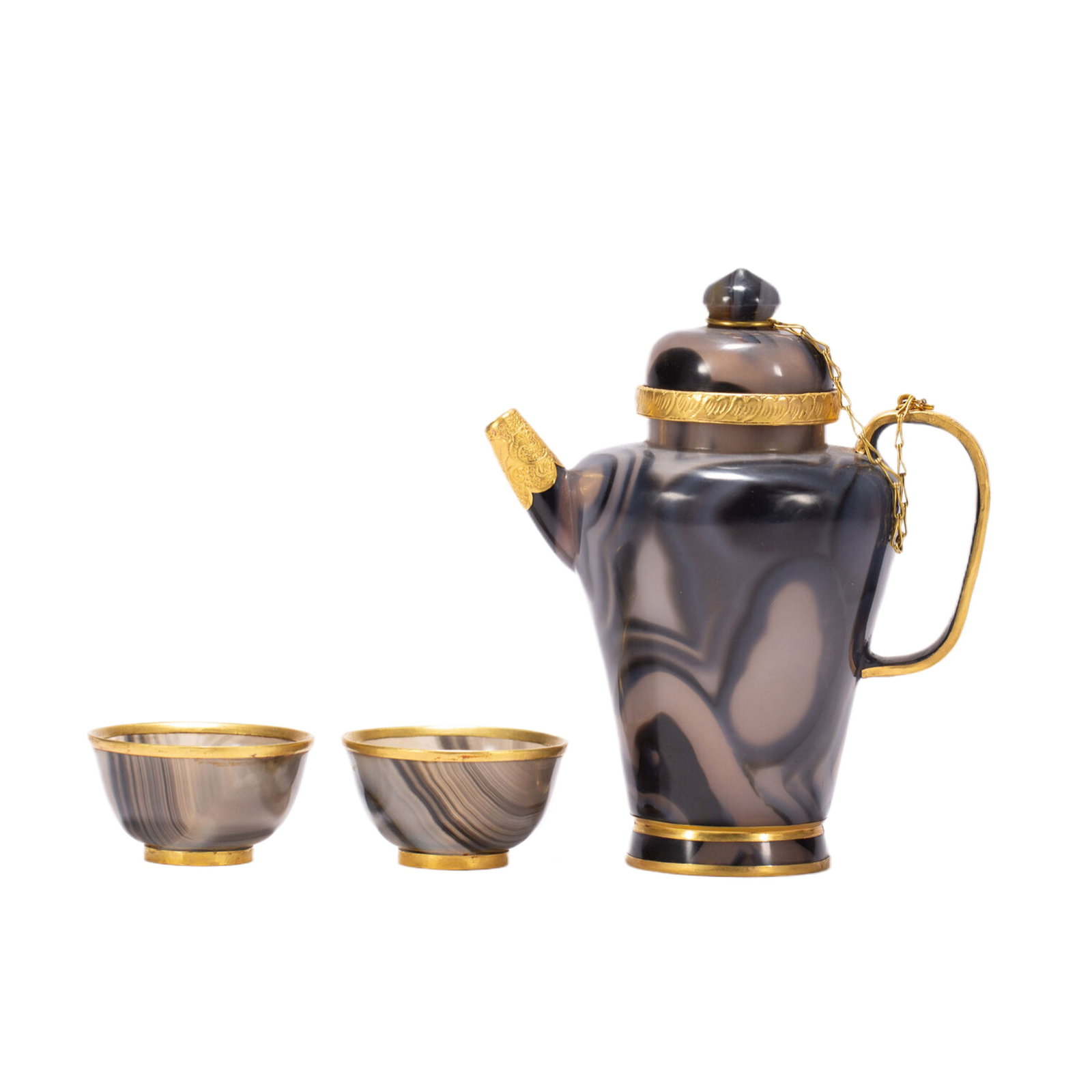 A Chinese Gilt Agate Teapot Set: A Chinese Gilt Agate Teapot Set (14 x 9 x 16cm,Weight 510 grams)