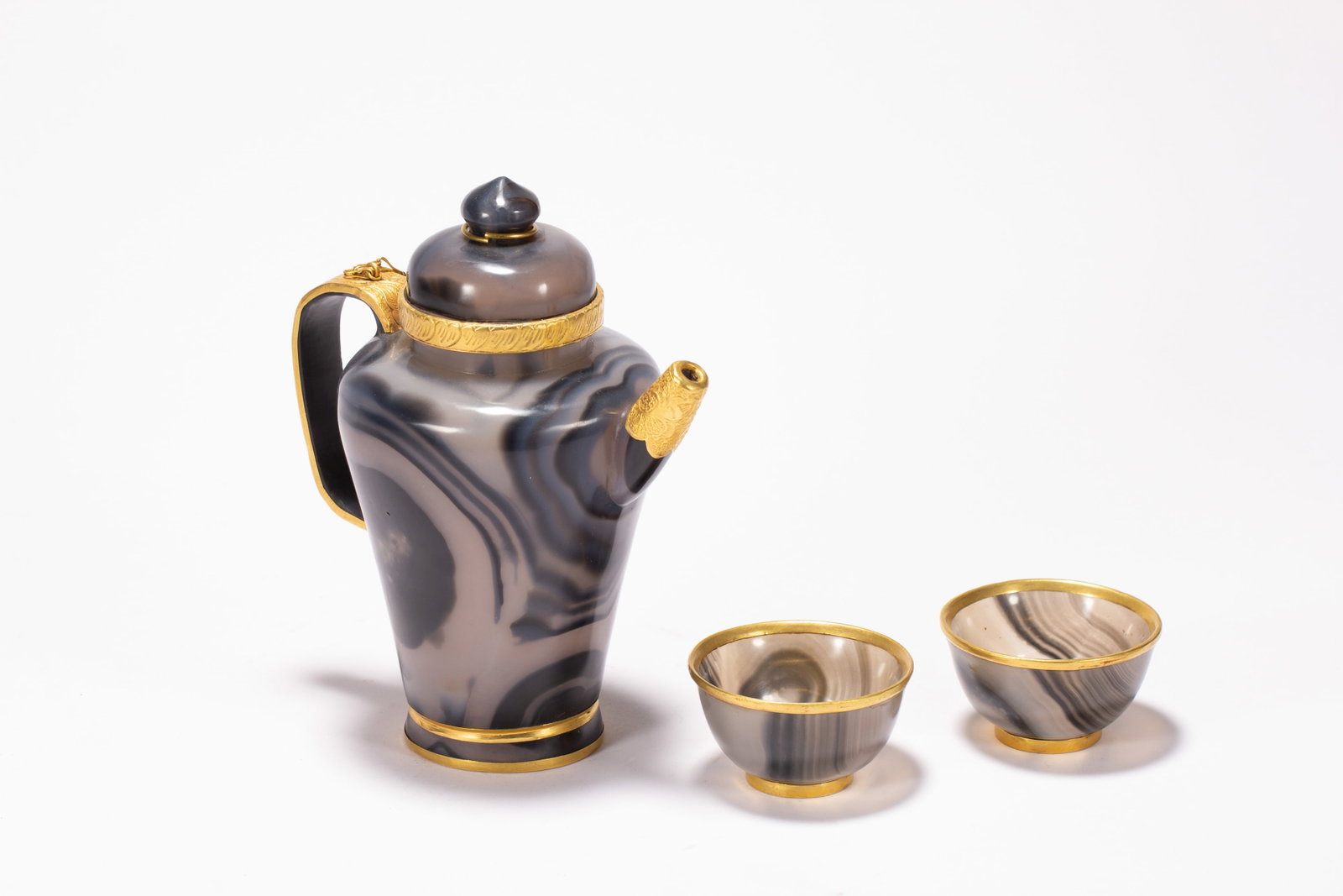 A Chinese Gilt Agate Teapot Set - 2