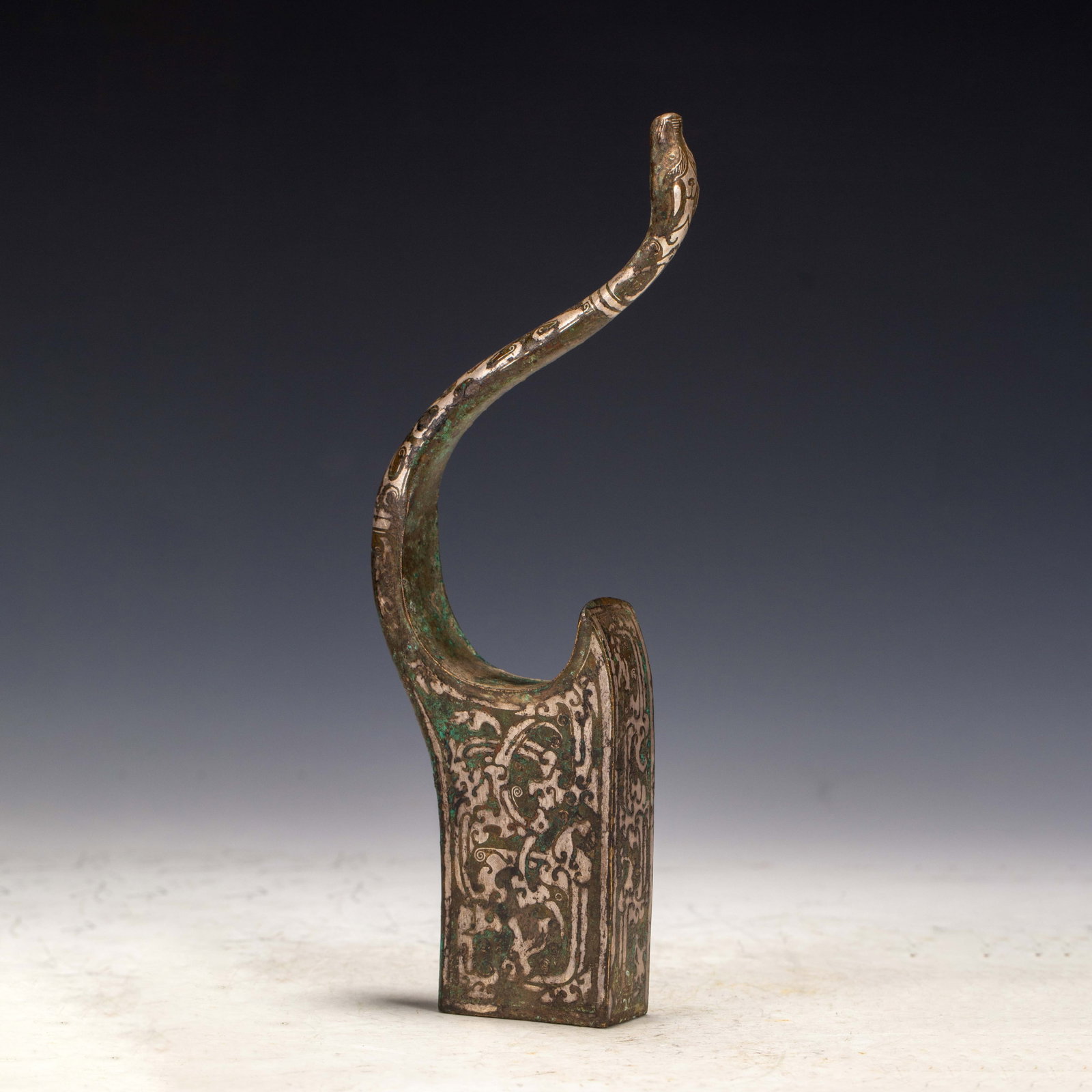 A Chinese Bronze Gold and Silver Inlaid Ornament: A Chinese Bronze Gold and Silver Inlaid Ornament (8 x 2.5 x 21cm,Weight 380 grams)