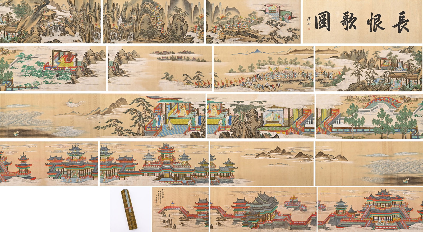 Chinese Drawing Landscape and Character Story Hand Scroll,Zhang Daqian Mark: Chinese Drawing Landscape and Character Story Hand Scroll,Zhang Daqian Mark (1909 x 53.6cm)