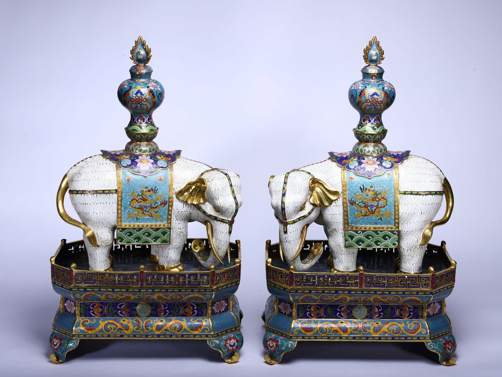 A PAIR OF CHINESE CLOISONNE ENAMEL "TAIPING YOUXIANG" ELEPHANTS: A PAIR OF CHINESE CLOISONNE ENAMEL "TAIPING YOUXIANG" ELEPHANTS (34 x 21 x 58cm,Weight 32700g)
