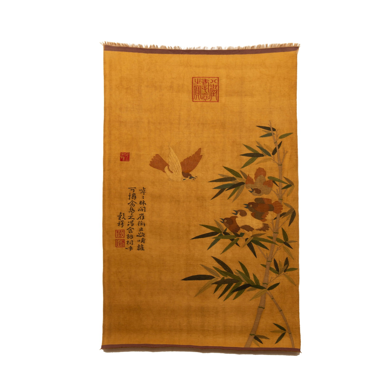 A Chinese Kesi Bird-and-Flower Panel: A Chinese Kesi Bird-and-Flower Panel (106 x 68cm)