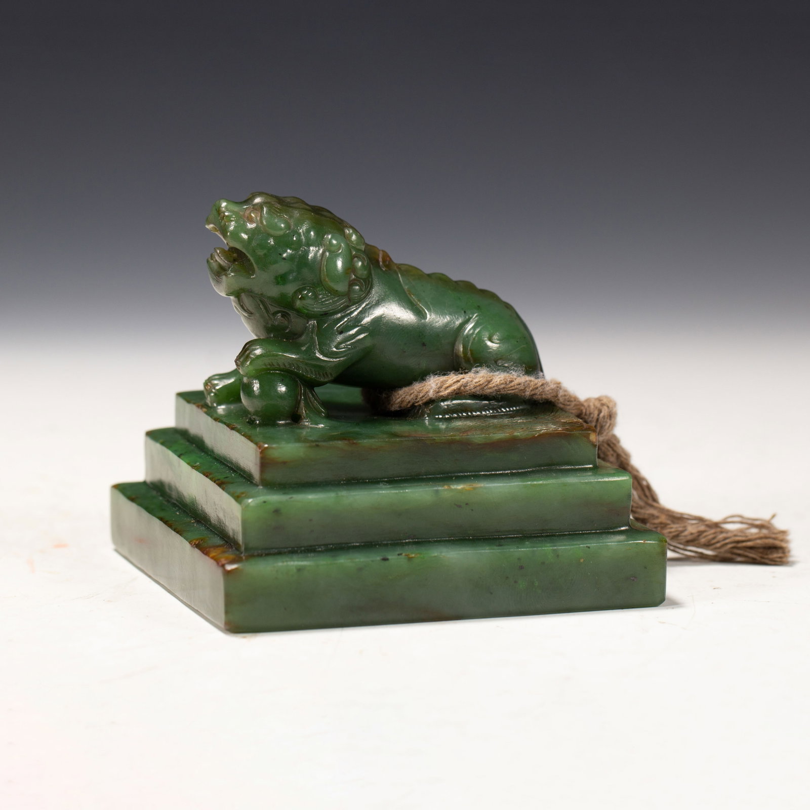 A Chinese Spinach Jade Seal: A Chinese Spinach Jade Seal (9 x 9 x 8cm,Weight 760 grams)