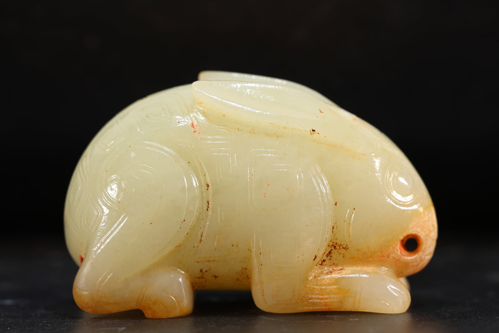 Jade Carved Beast Face Pattern Rabbit Shape Ornament - 3