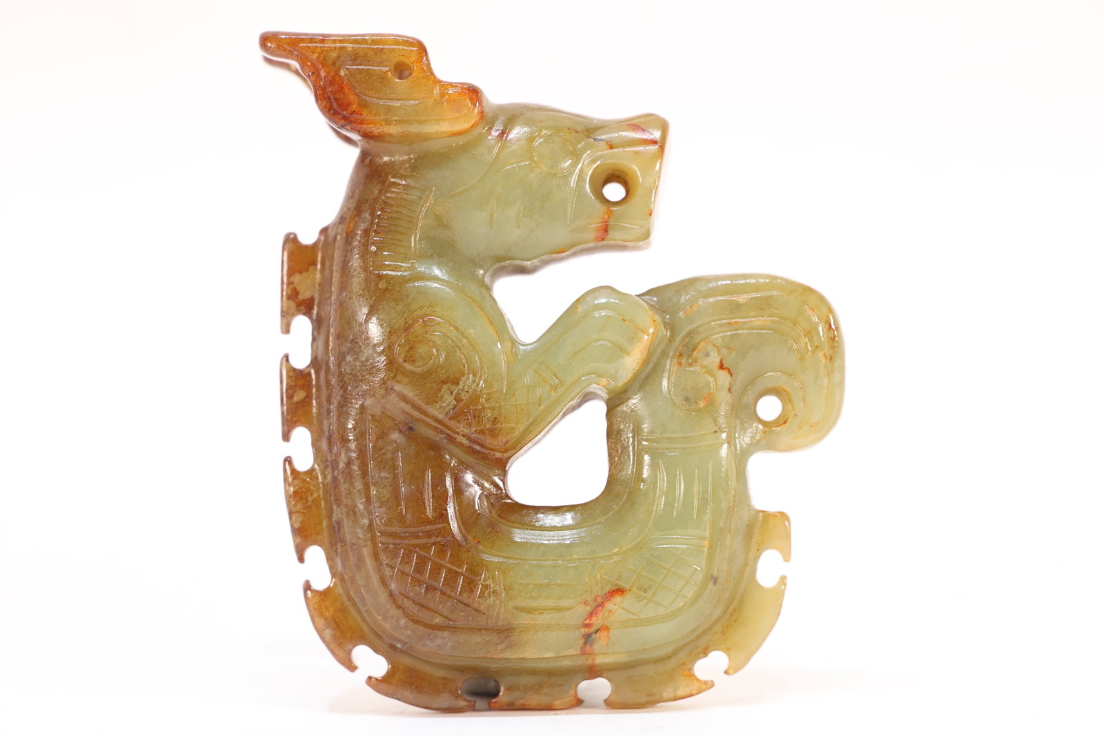 Jade Carved Beast Face Pattern Dragon Shape Ornament (1 of 7)