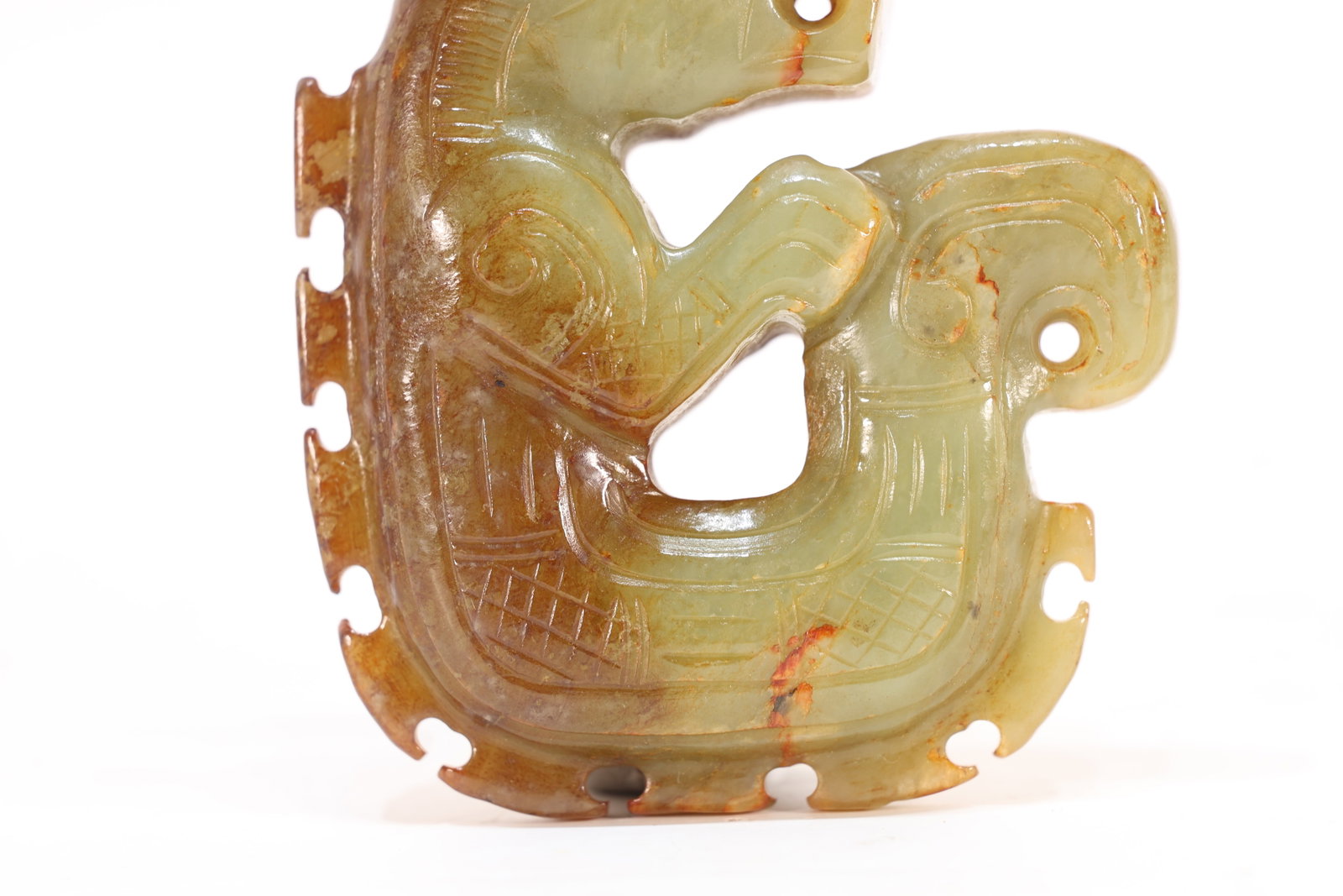 Jade Carved Beast Face Pattern Dragon Shape Ornament - 3