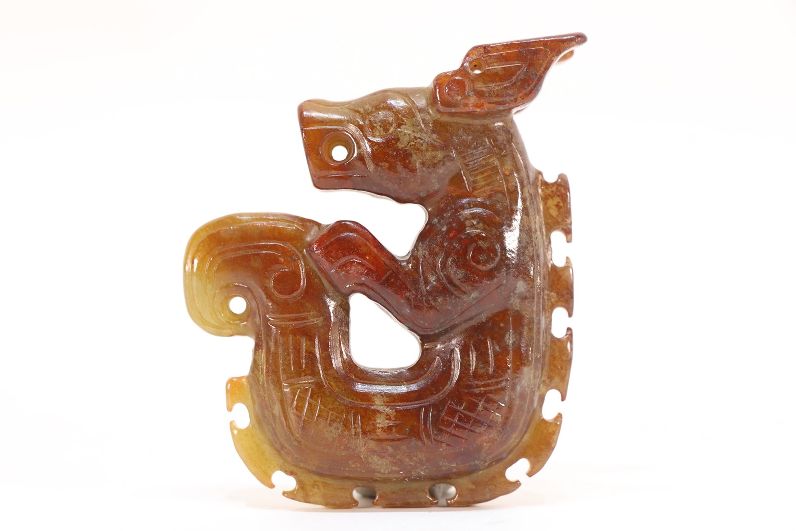 Jade Carved Beast Face Pattern Dragon Shape Ornament - 4