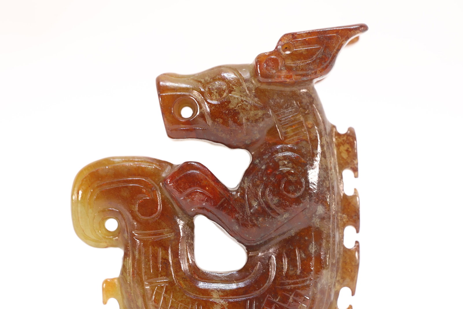 Jade Carved Beast Face Pattern Dragon Shape Ornament - 5