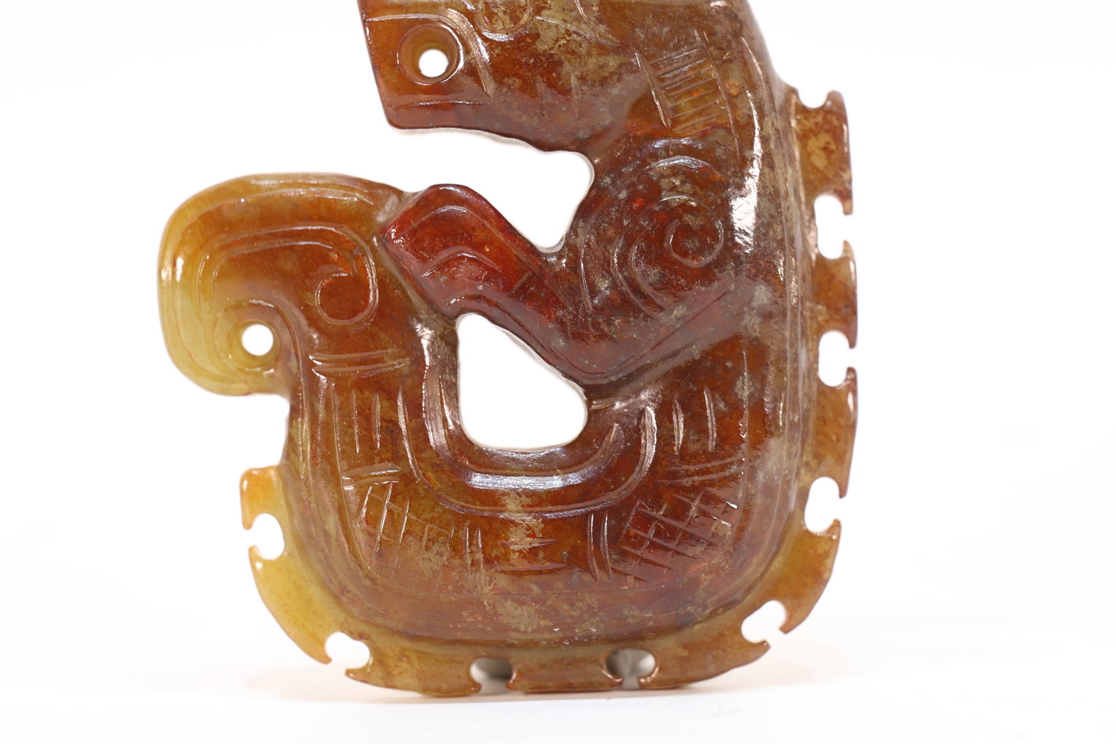 Jade Carved Beast Face Pattern Dragon Shape Ornament - 6