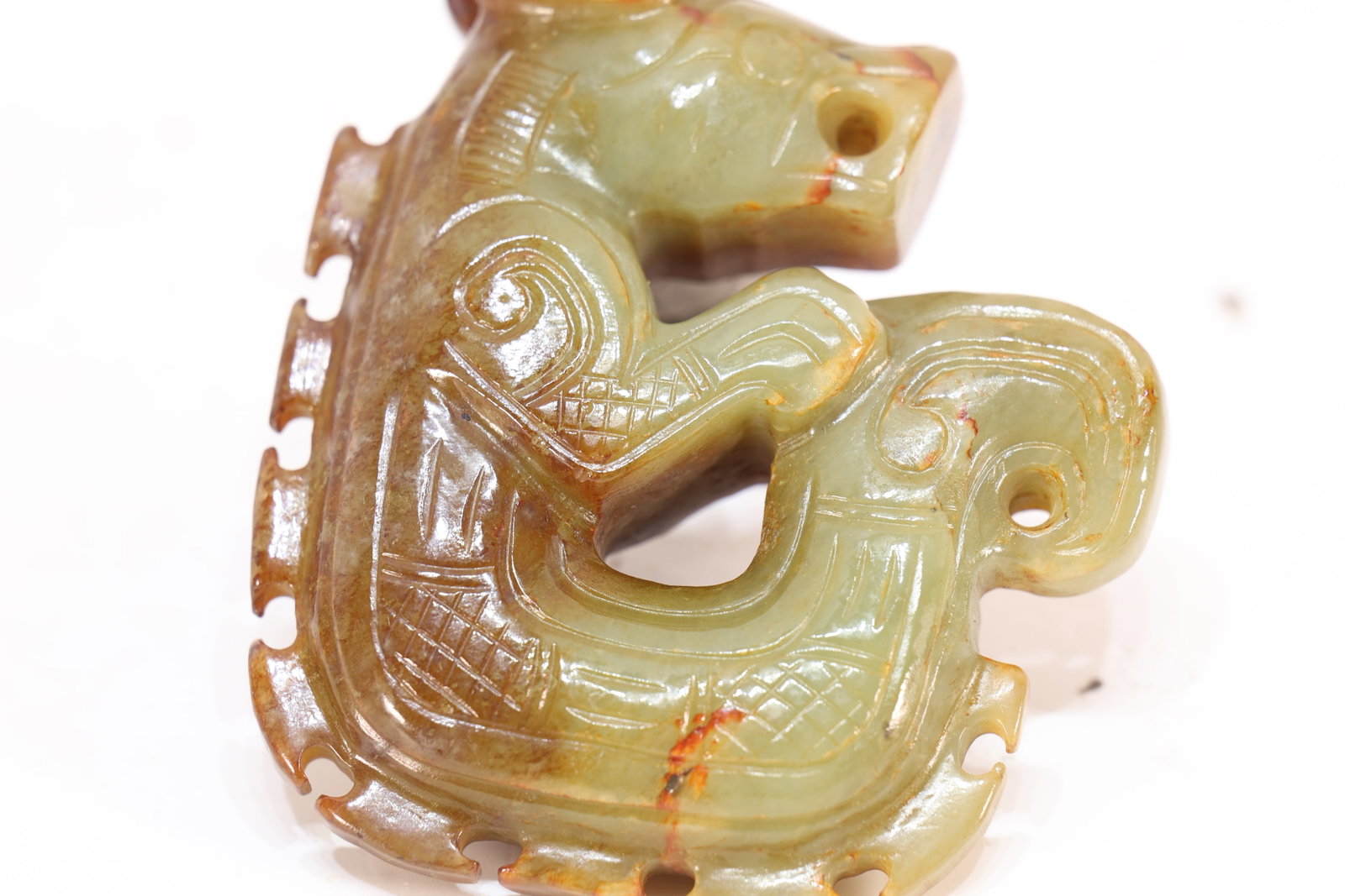 Jade Carved Beast Face Pattern Dragon Shape Ornament - 7