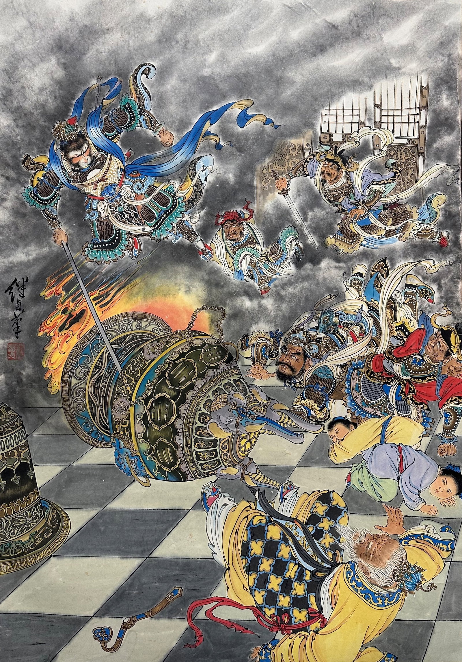 Liu Jiyou mark, Chinese The Monkey King painting. Ink and Color on Paper, Hanging Scroll: Liu Jiyou mark, Chinese The Monkey King painting. Ink and Color on Paper, Hanging Scroll (95 x 66cm)