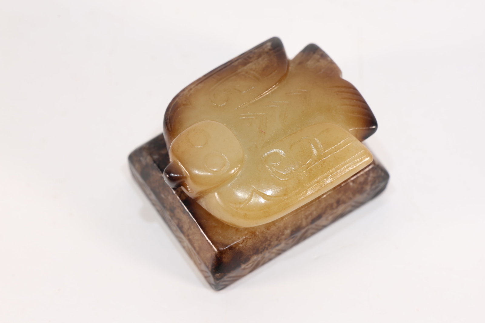 Jade Carved Beast Face Pattern Bird Shape Stone Seal - 2