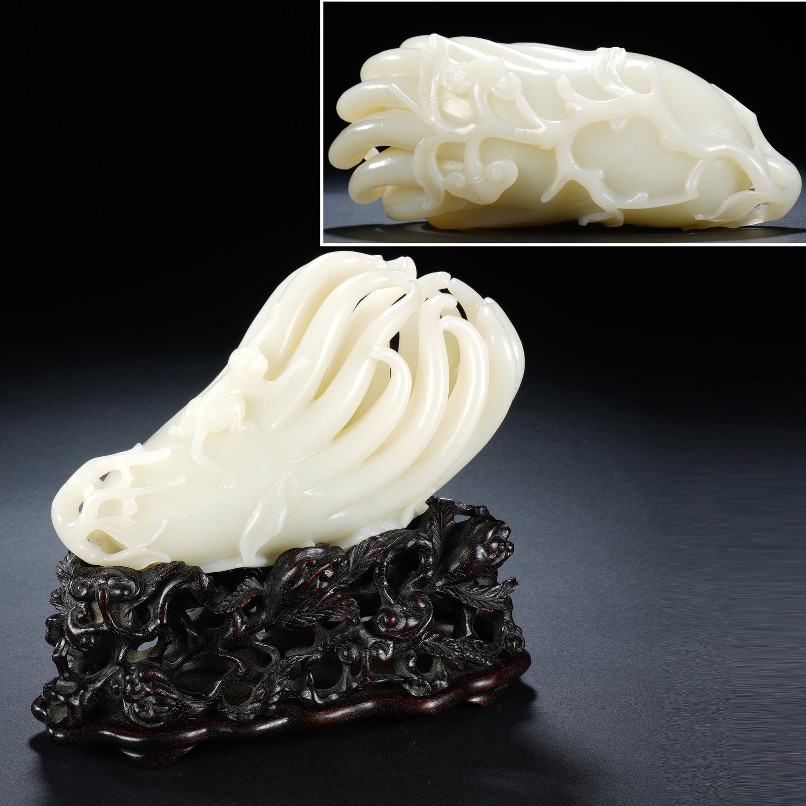 Jade Carved Buddha Hand Fruit Shape Figure: Jade Carved Buddha Hand Fruit Shape Figure (14 x 5 x 8cm,Weight 516g)