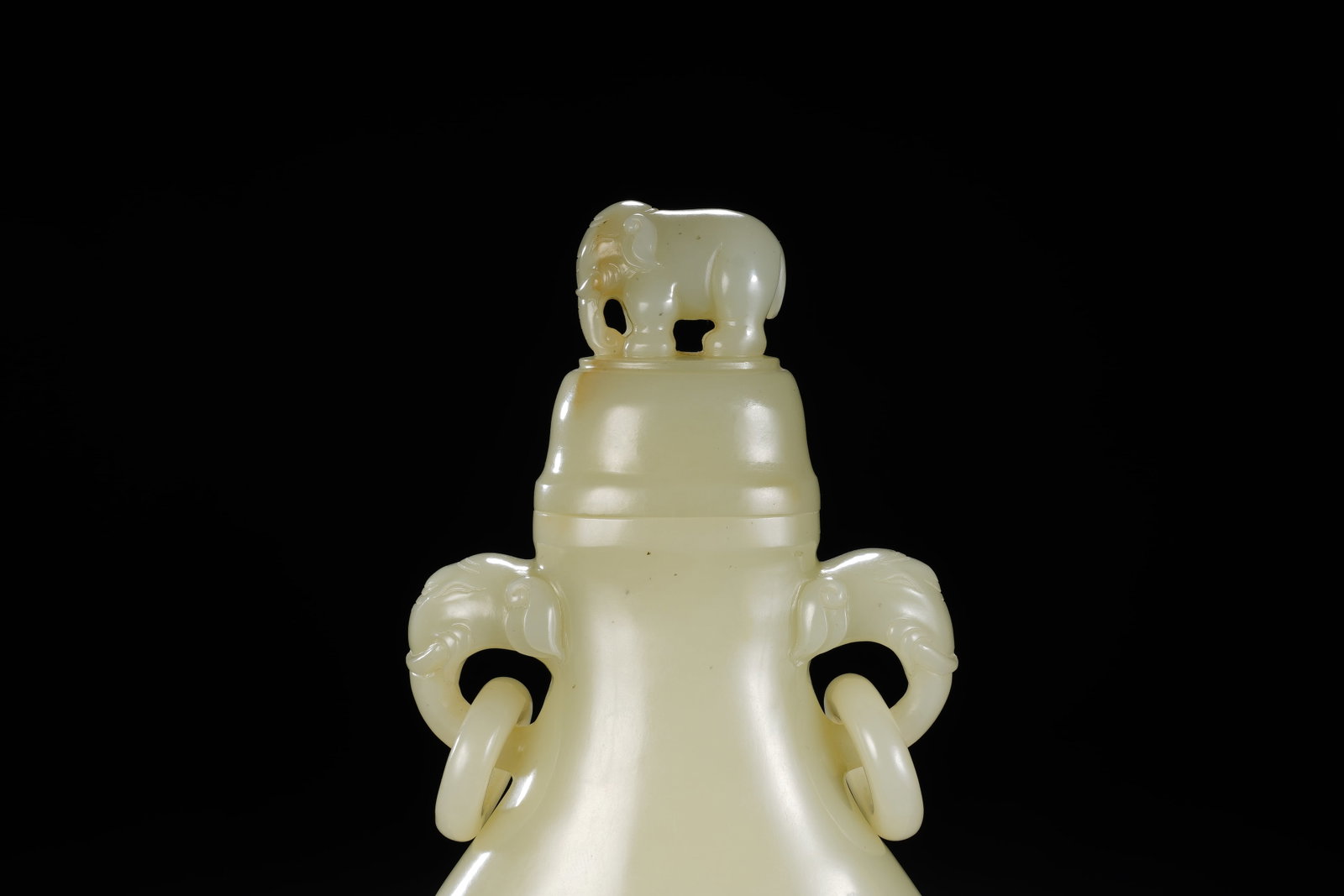Jade Carved Dragon Pattern Double Elephant Ears Vase - 2