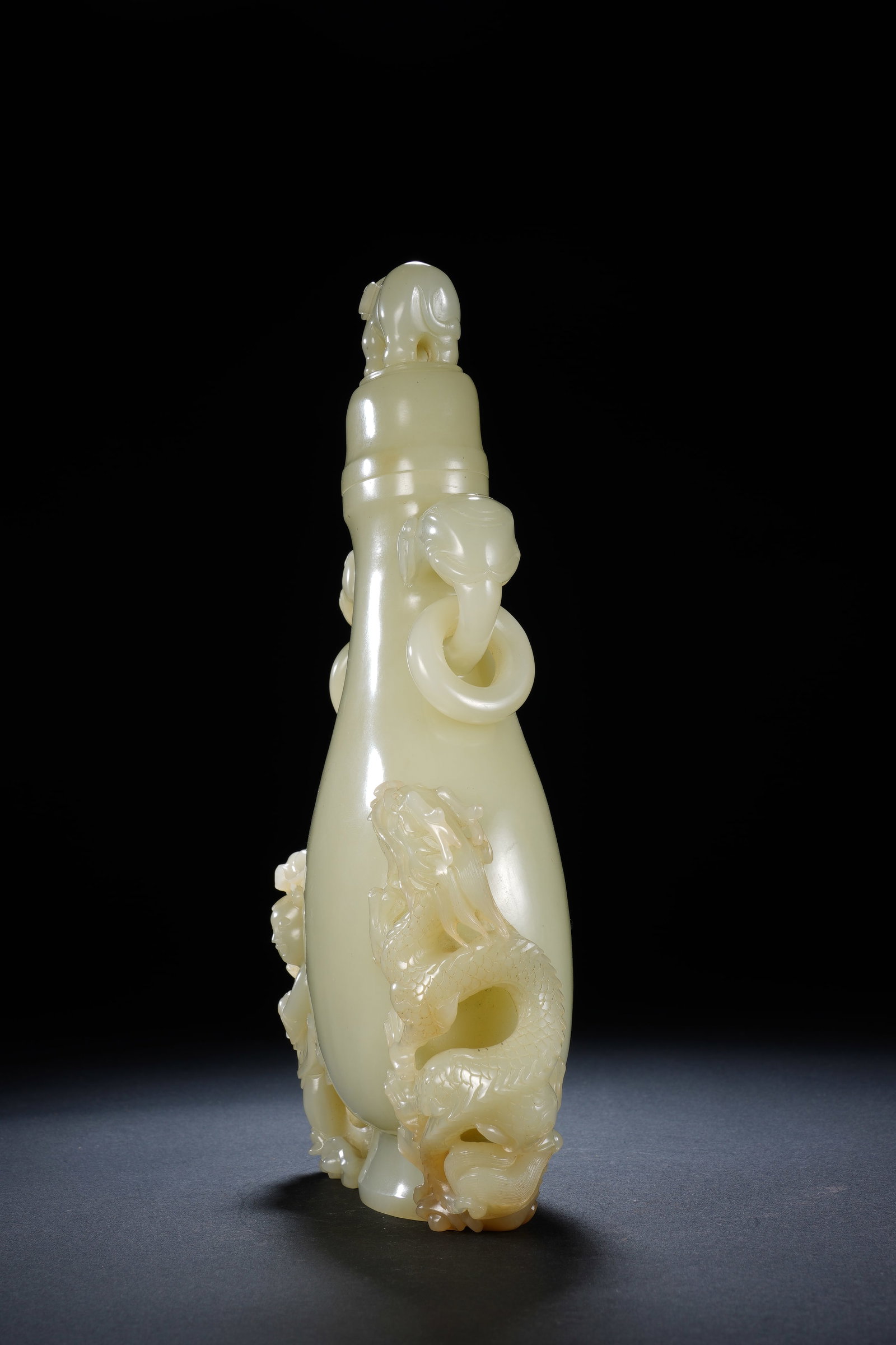 Jade Carved Dragon Pattern Double Elephant Ears Vase - 6