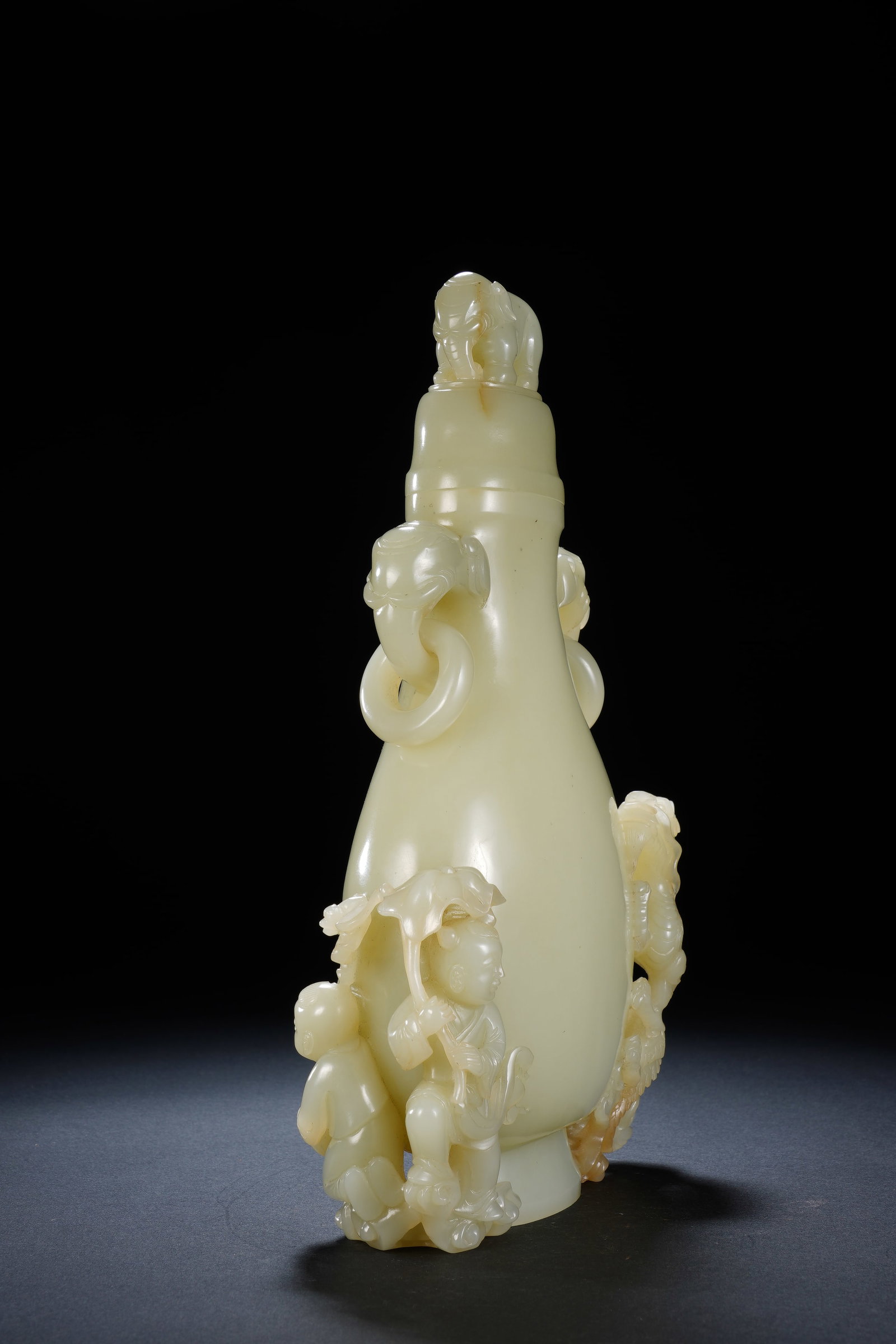 Jade Carved Dragon Pattern Double Elephant Ears Vase - 7
