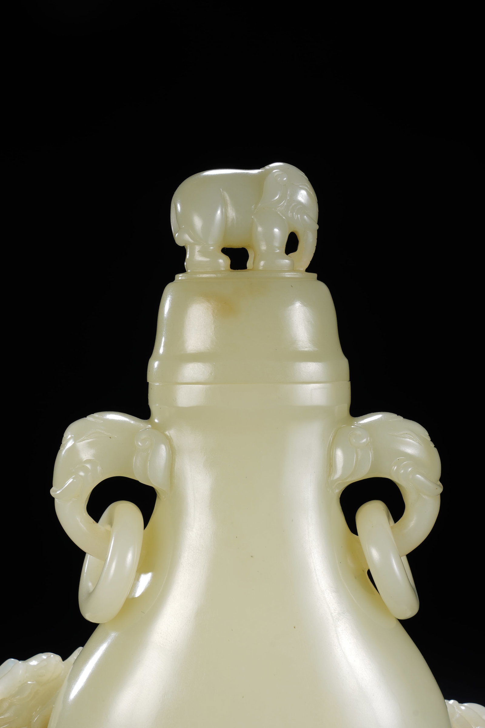 Jade Carved Dragon Pattern Double Elephant Ears Vase - 9