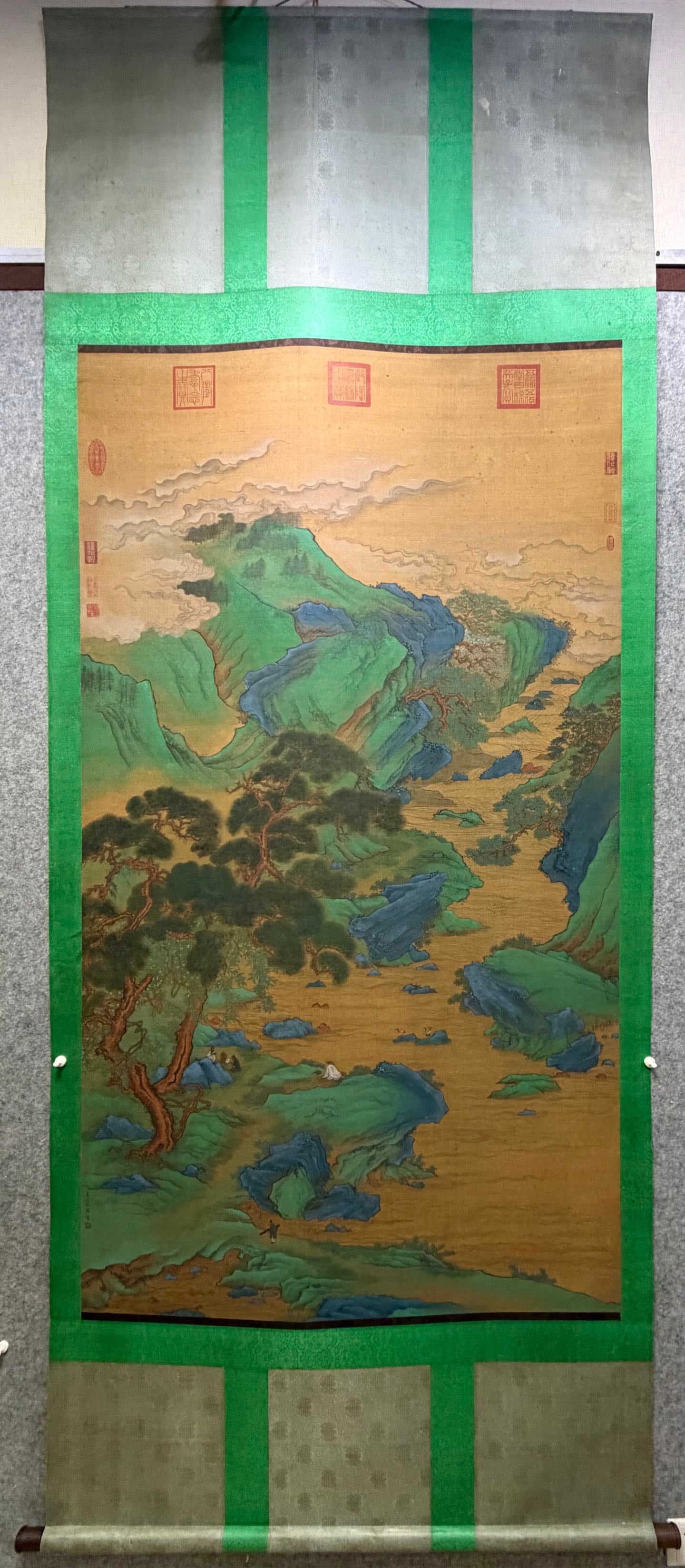 Chinese Drawing Landscape Painting,Qiu Ying Mark: Chinese Drawing Landscape Painting,Qiu Ying Mark (285 x 113cm)