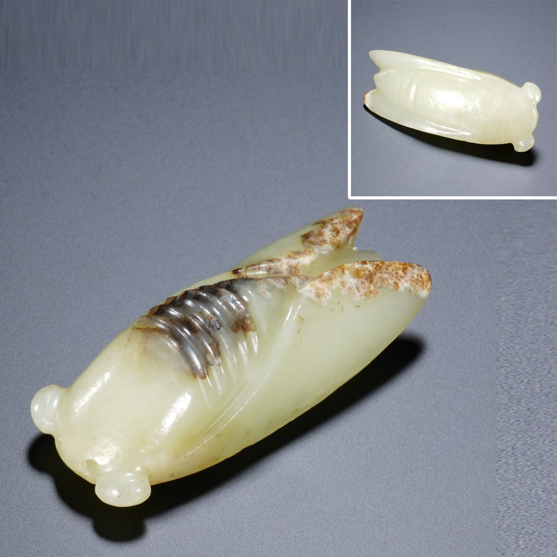 Jade Carved Cicada Shape Ornament: Jade Carved Cicada Shape Ornament (5.5 x 2.4 x 2cm,Weight 35g)