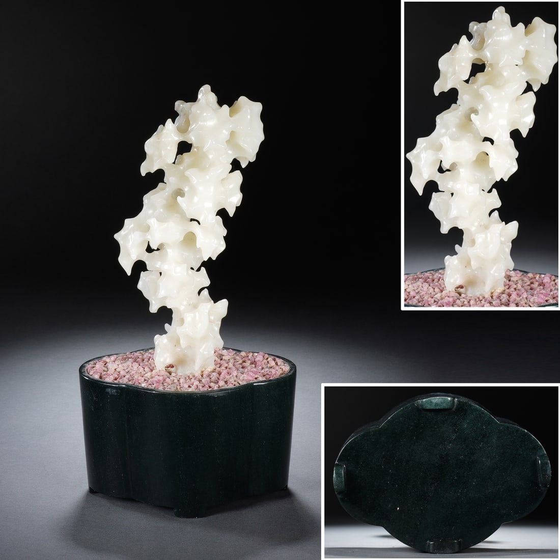 Jade Carved Taihu Stone Shape Figure and Jasper Jade Base: Jade Carved Taihu Stone Shape Figure and Jasper Jade Base (12 x 9 x 23cm,Weight 1175g)