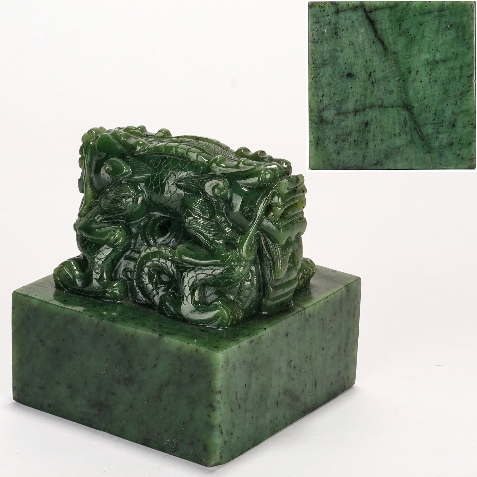 Jasper Jade Carved Dragon Shape Stone Seal: Jasper Jade Carved Dragon Shape Stone Seal (7.8 x 7.8 x 8cm)
