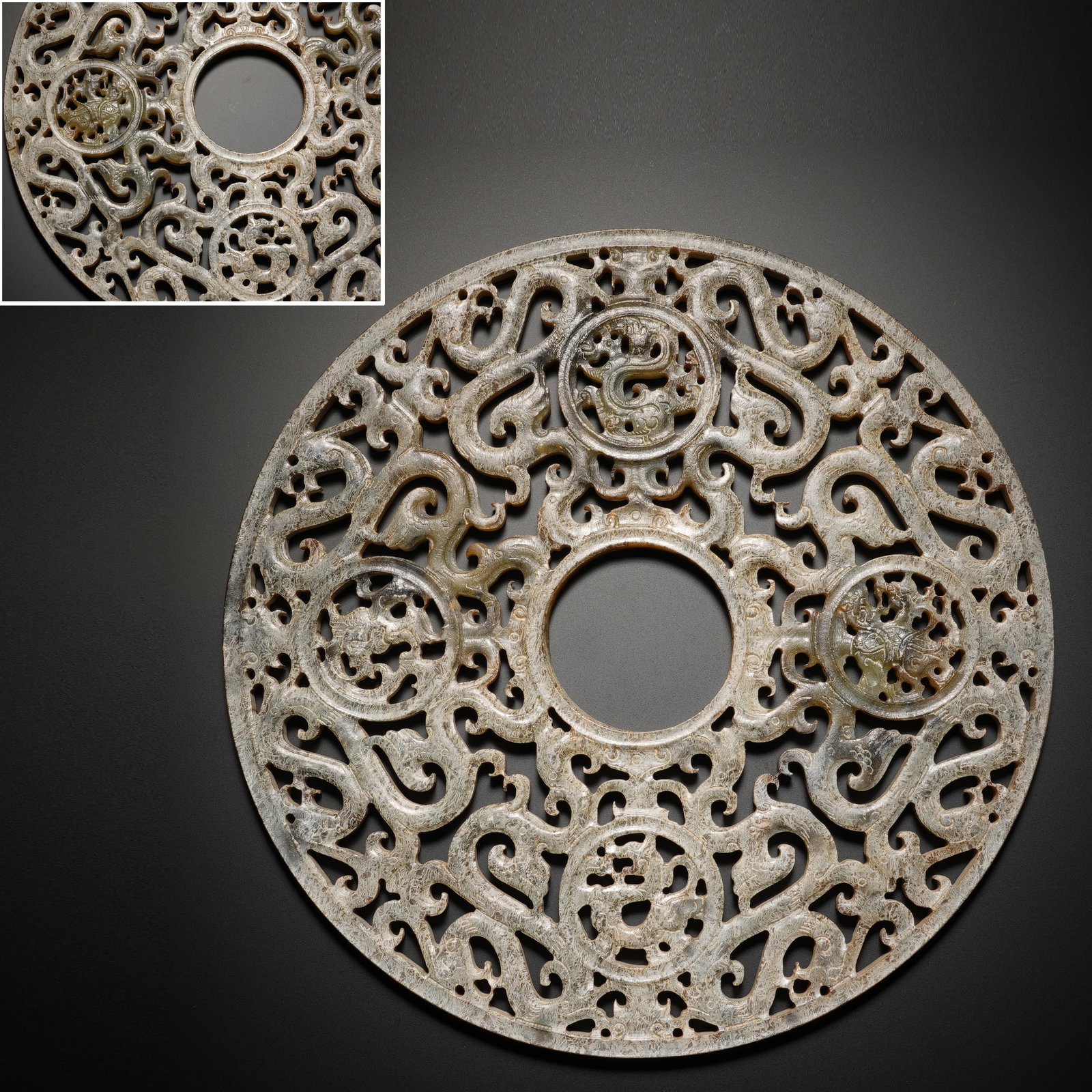 Jade Carved Dragon Pattern Bi: Jade Carved Dragon Pattern Bi (17.7cm,Weight 287g)