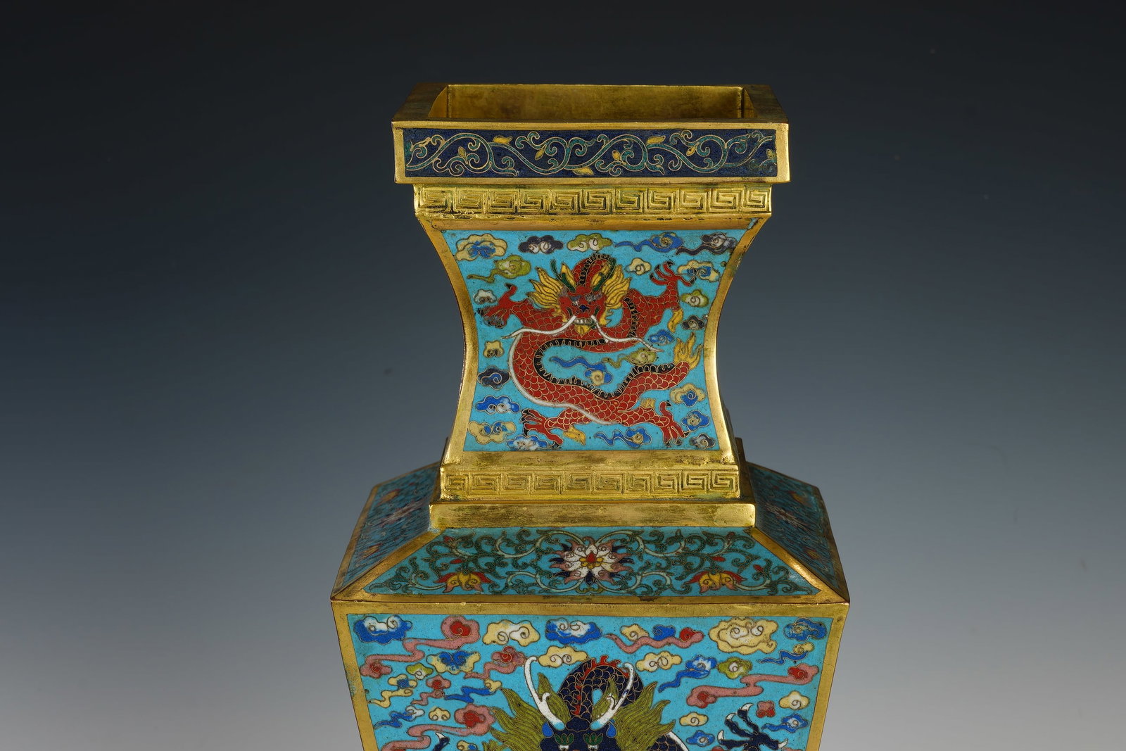 Bronze Cloisonne Carved Cloud and Dragon Pattern Vase - 2