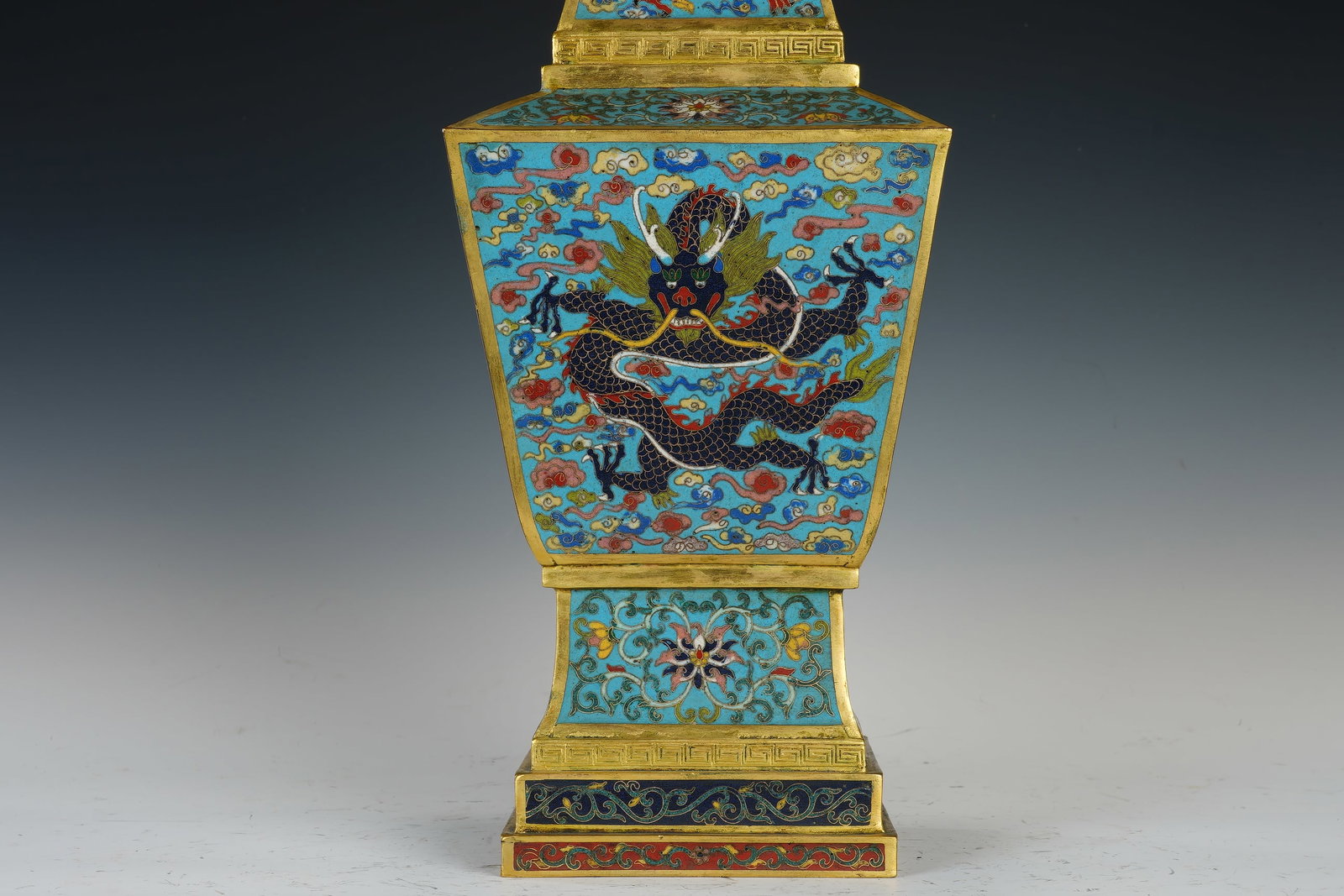 Bronze Cloisonne Carved Cloud and Dragon Pattern Vase - 3