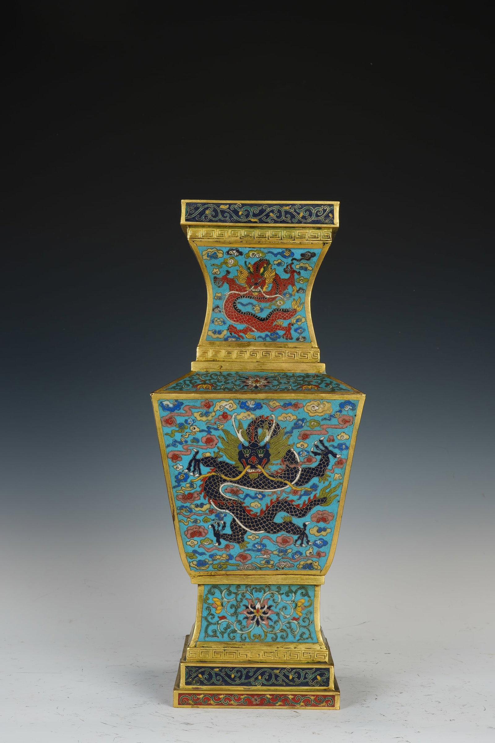 Bronze Cloisonne Carved Cloud and Dragon Pattern Vase - 4