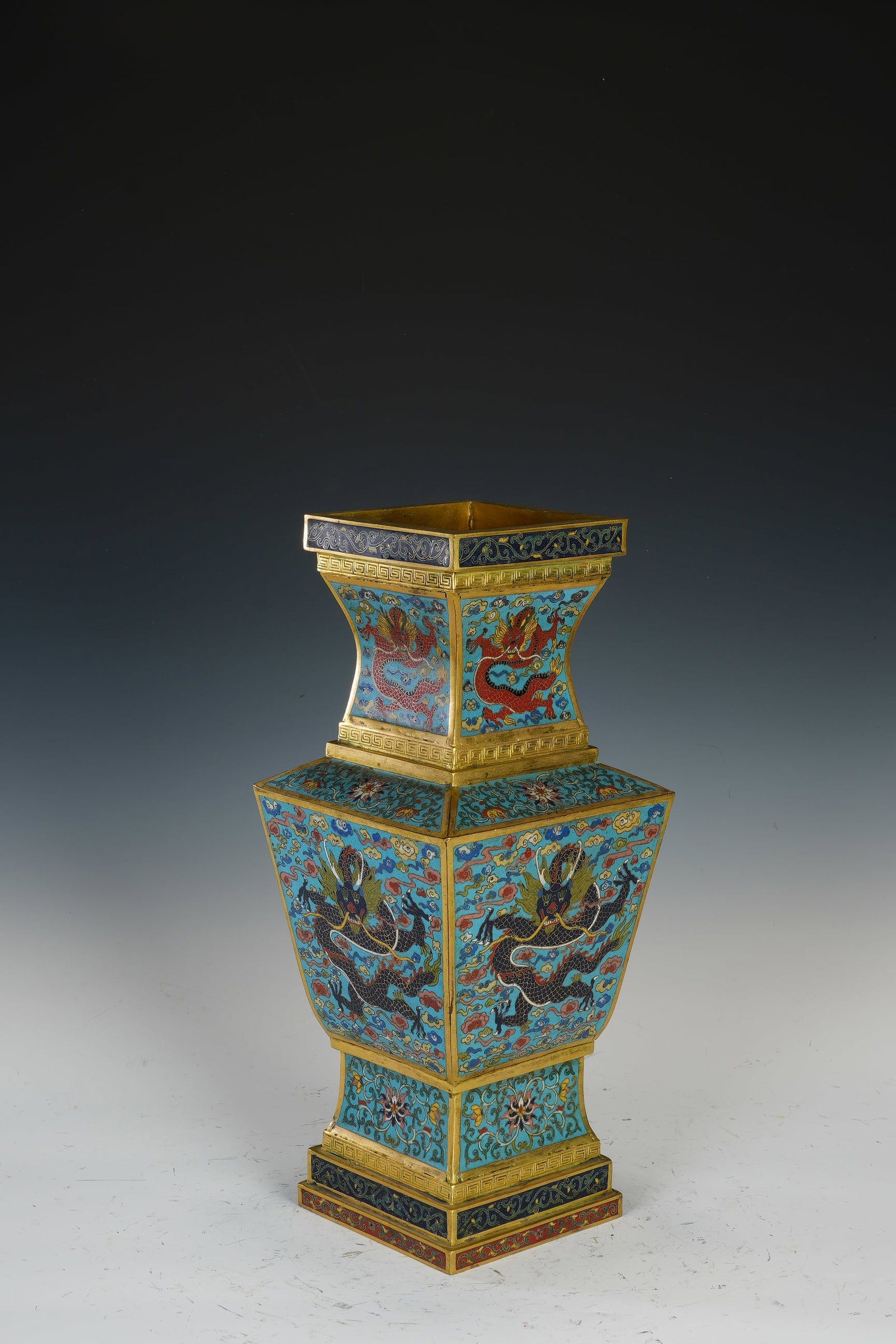 Bronze Cloisonne Carved Cloud and Dragon Pattern Vase - 5