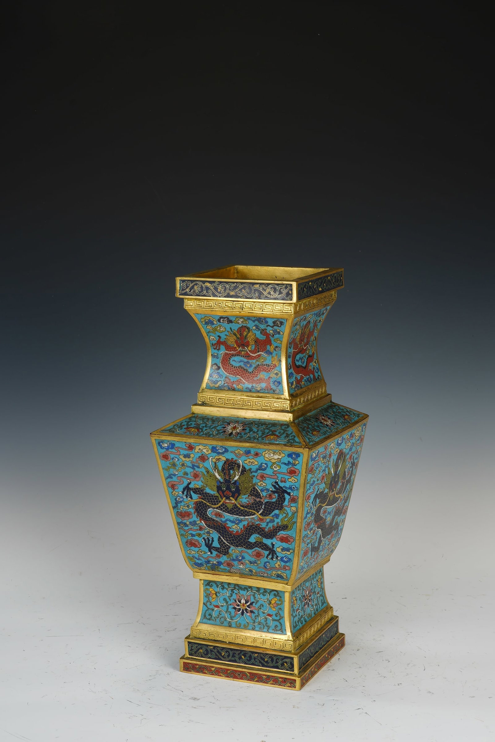 Bronze Cloisonne Carved Cloud and Dragon Pattern Vase - 6