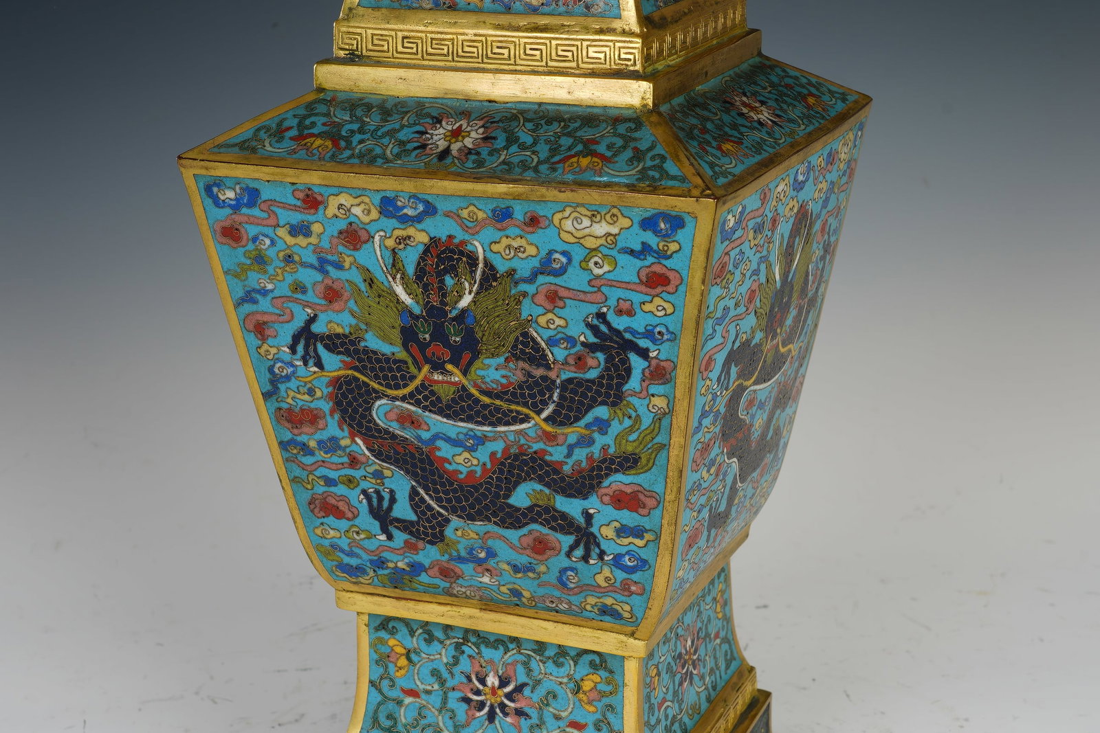 Bronze Cloisonne Carved Cloud and Dragon Pattern Vase - 7