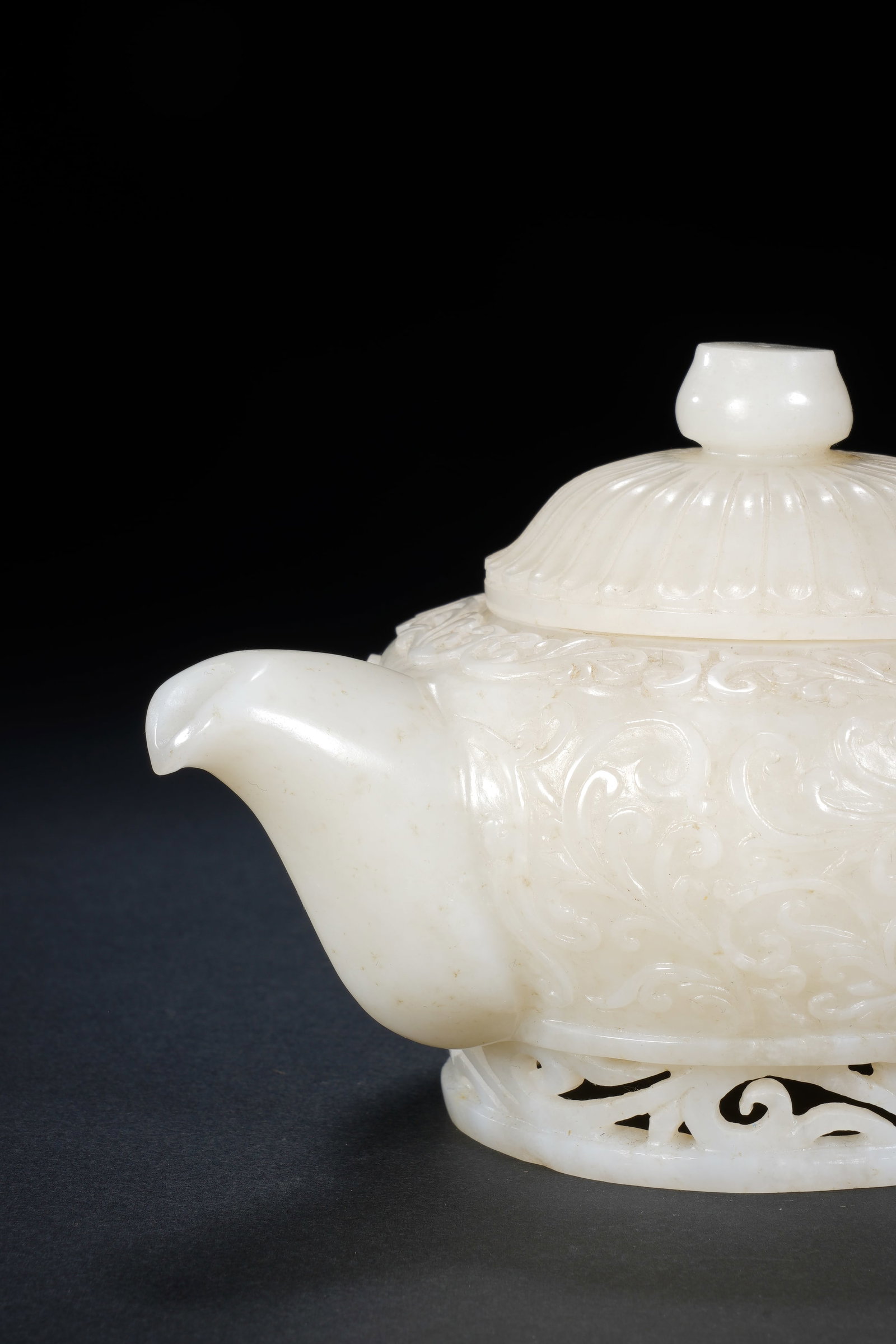 Jade Carved Flower Branch Pattern Teapot - 2