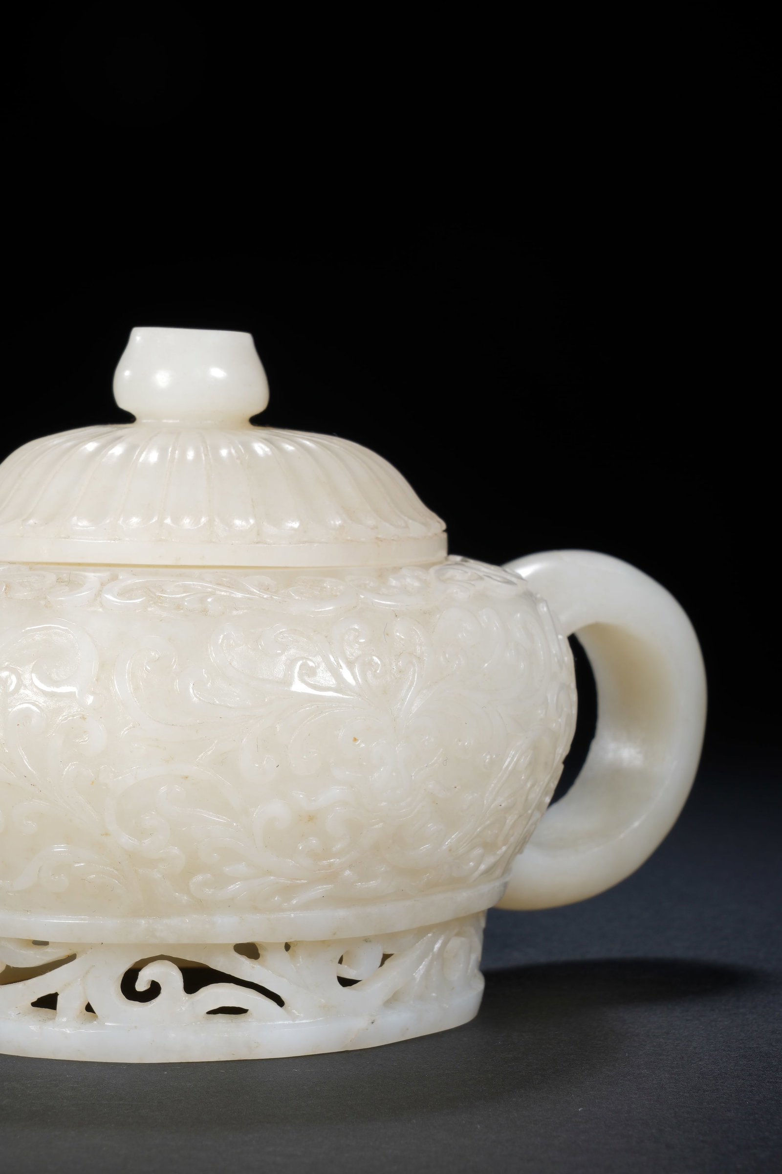 Jade Carved Flower Branch Pattern Teapot - 3